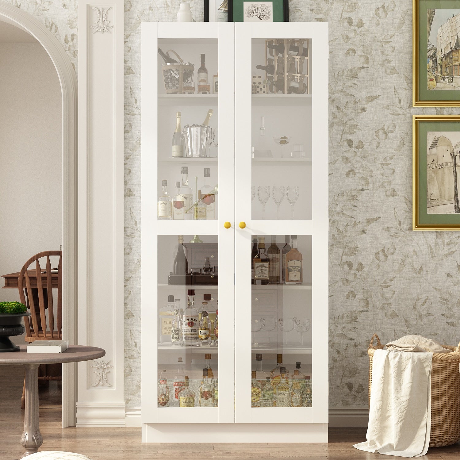 FUFU&GAGA Contemporary/Modern White Curio Cabinet with Wine Storage
