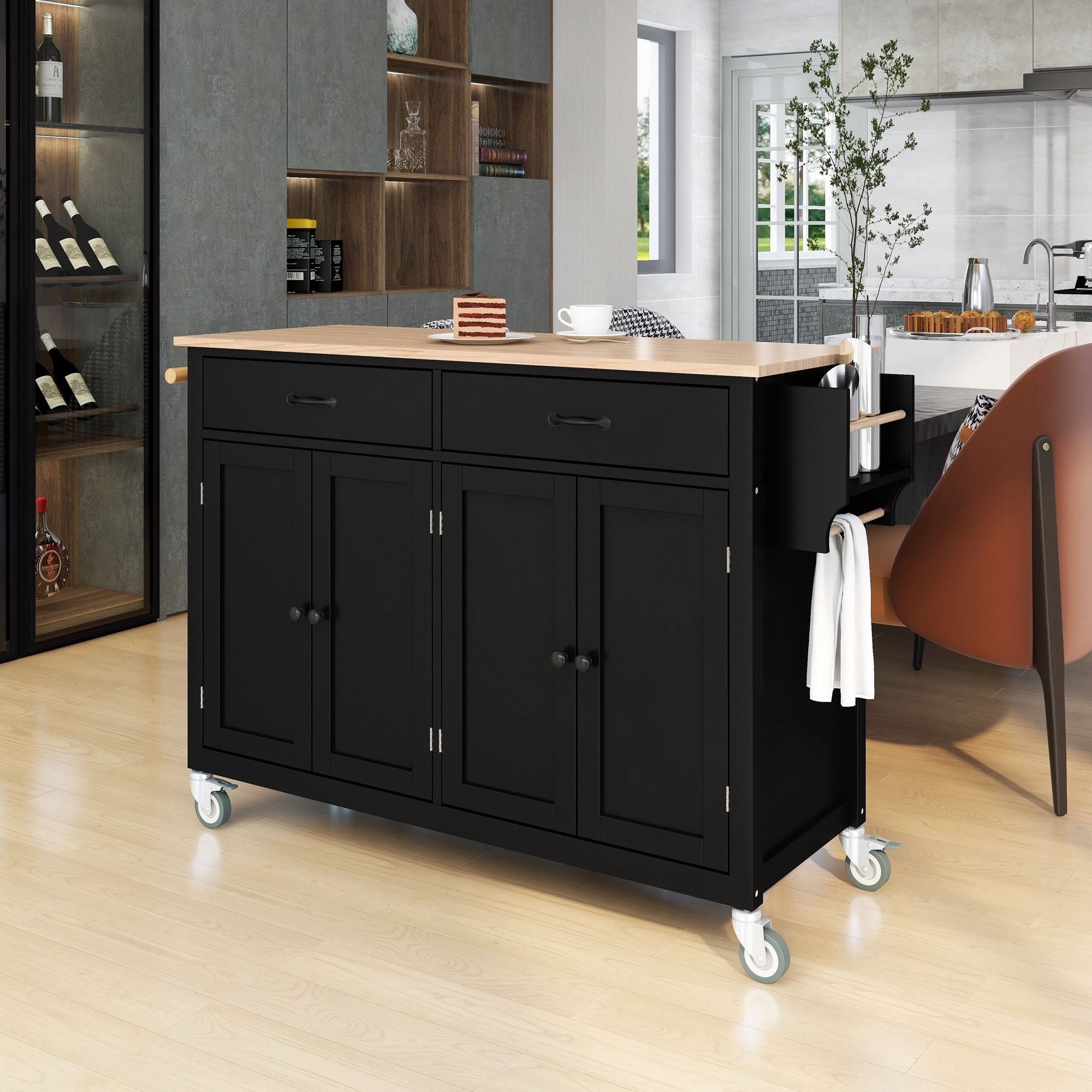 Nestfair Black Wood Base with Mdf Wood Top Rolling Kitchen Island (18.5-in x 54.33-in x 36.22-in)
