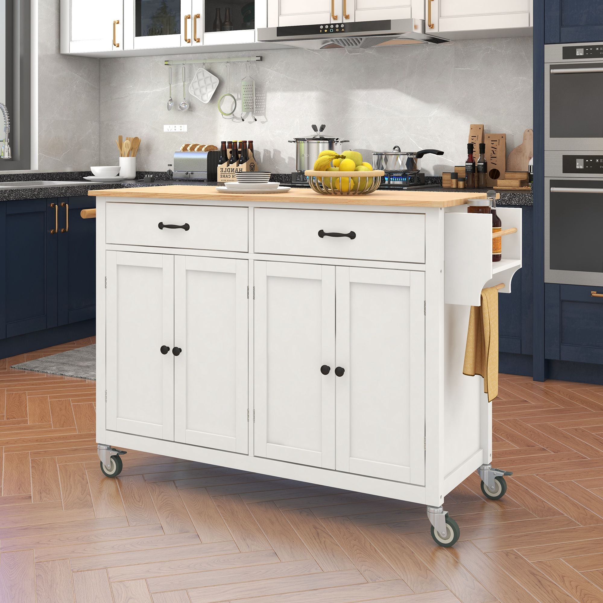 Nestfair White Wood Base with Mdf Wood Top Rolling Kitchen Island (18.5-in x 54.33-in x 36.22-in)