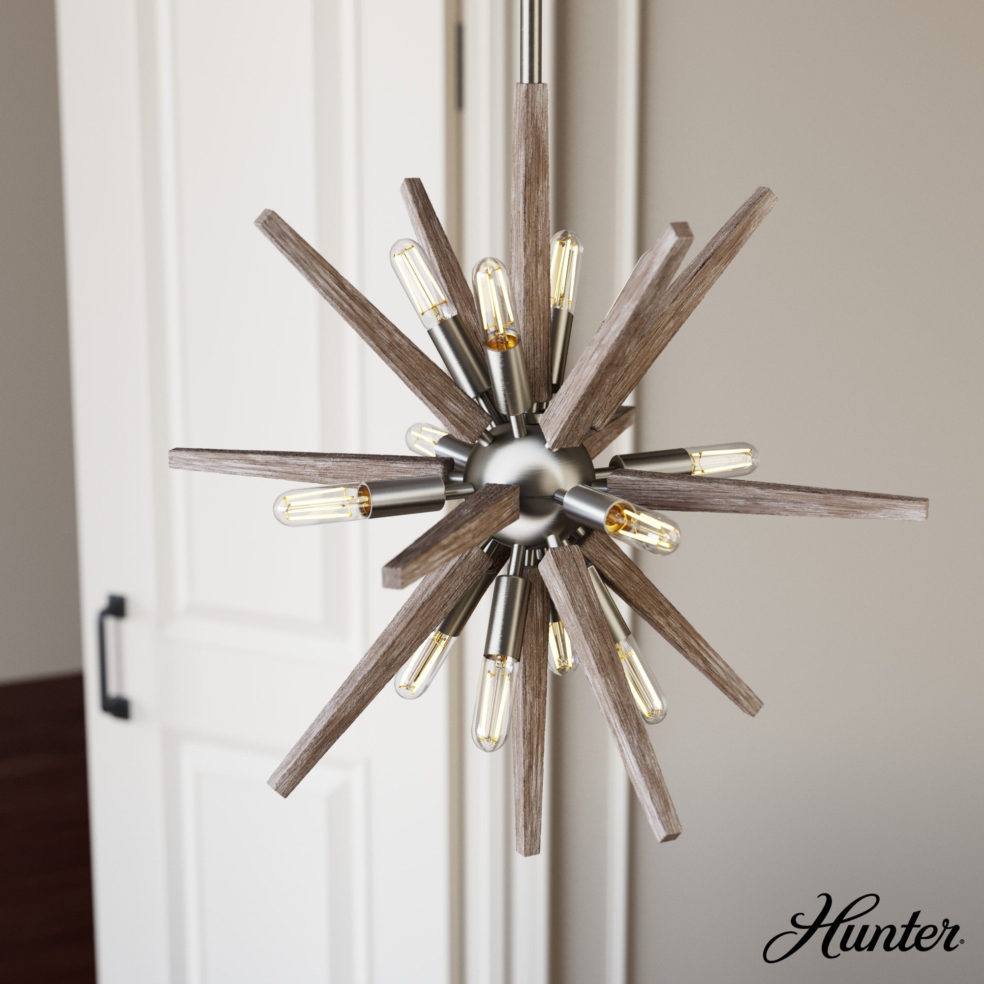 Hunter Jupiter Star 12-Light Brushed Nickel Mid-century Sputnik LED Medium Hanging Kitchen Island Light