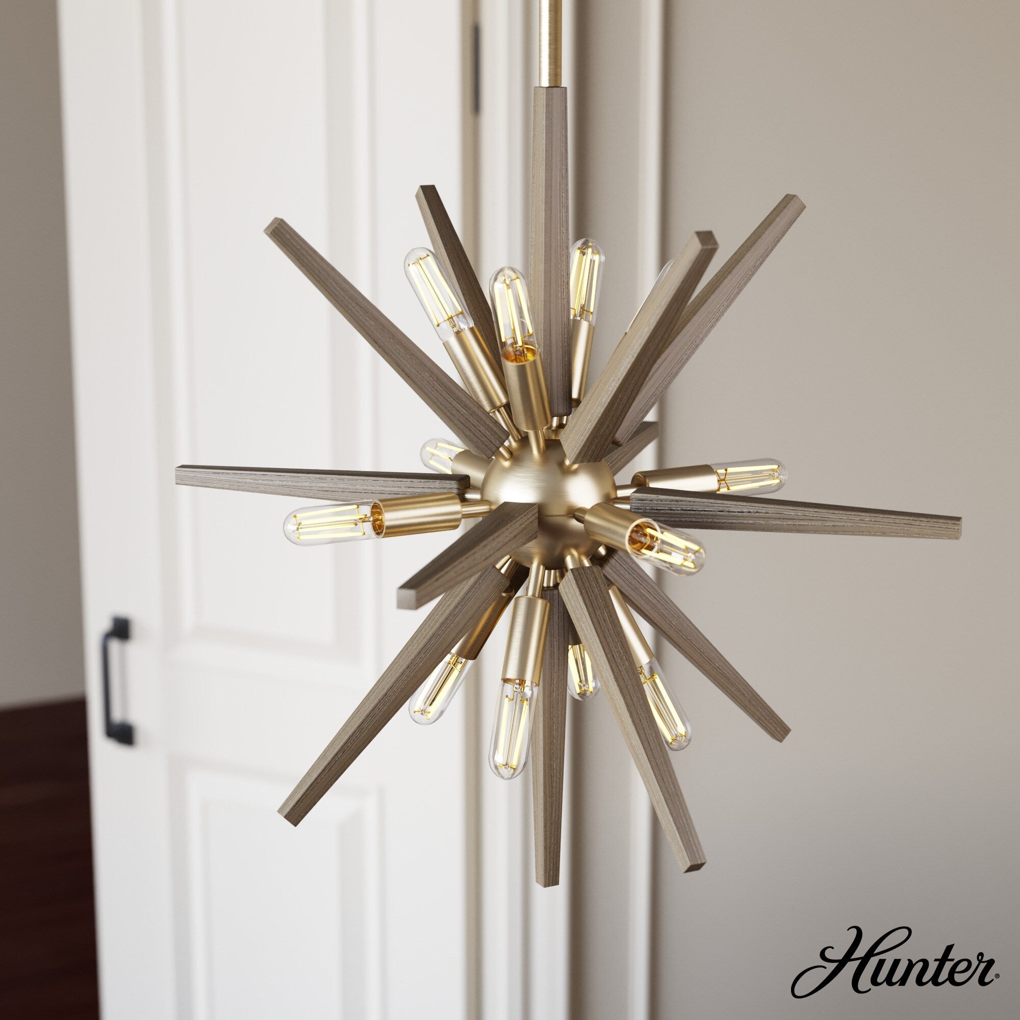Hunter Jupiter Star 12-Light Alturas Gold Mid-century Sputnik LED Medium Hanging Kitchen Island Light