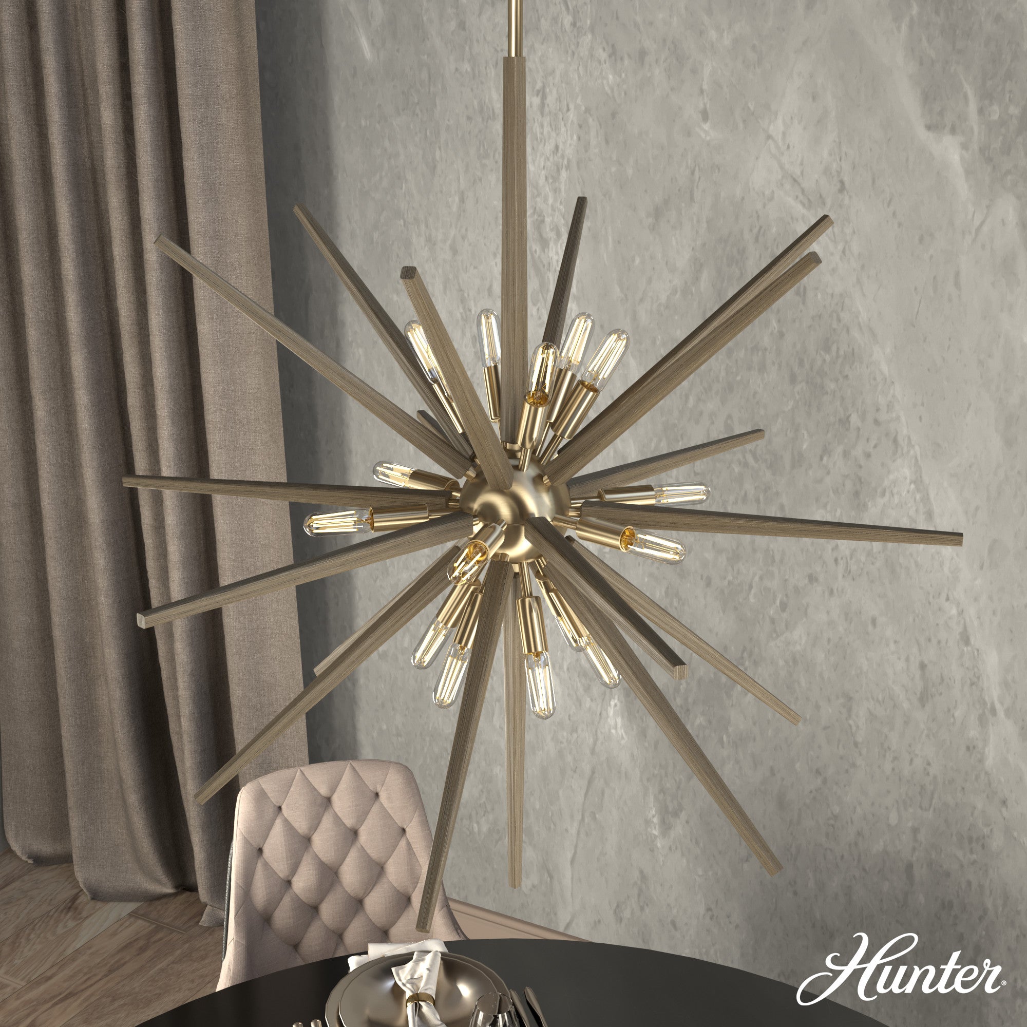 Hunter Jupiter Star 18-Light Alturas Gold Mid-century Sputnik LED Large Hanging Kitchen Island Light