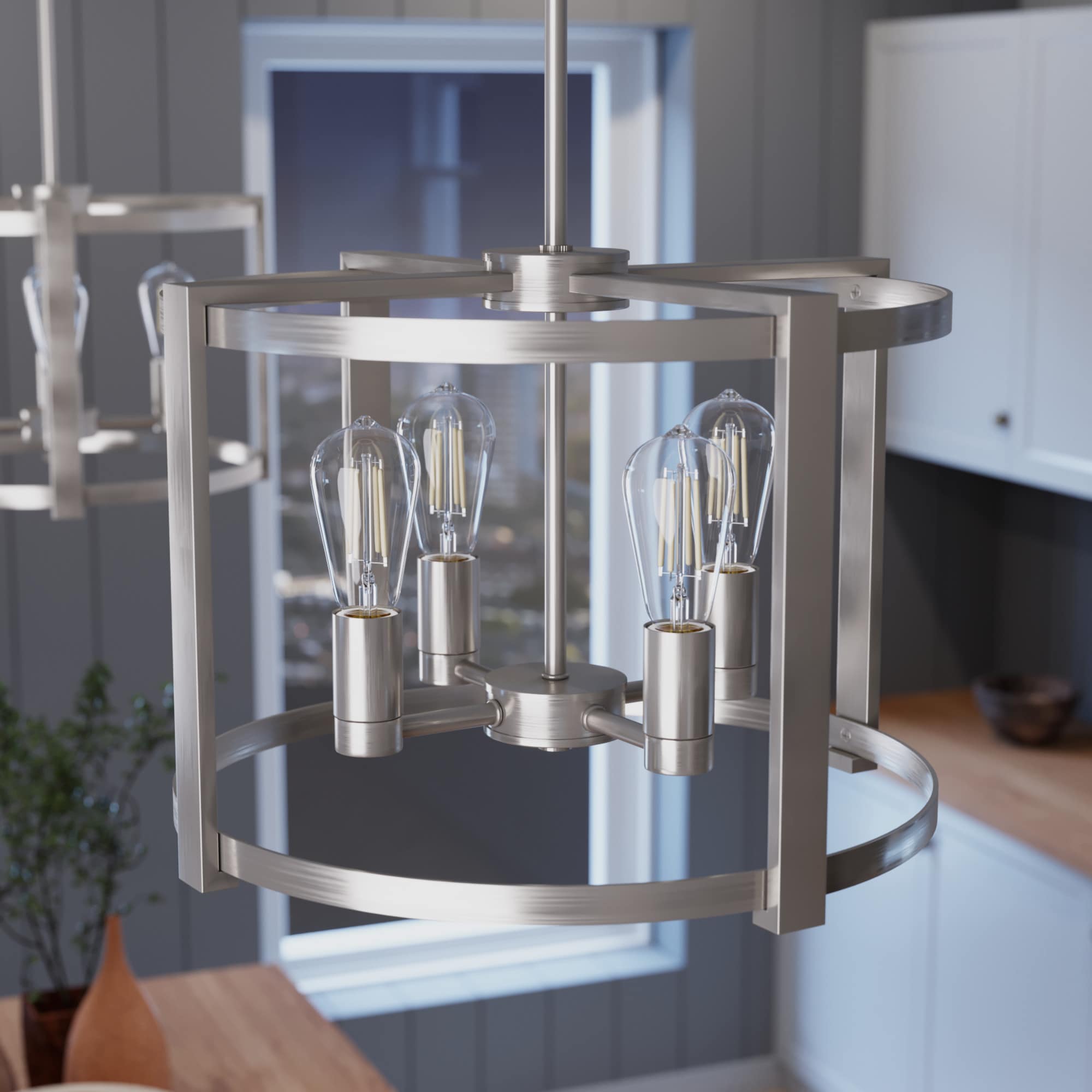 Hunter Astwood 4-Light Brushed Nickel Transitional Led Cage Chandelier