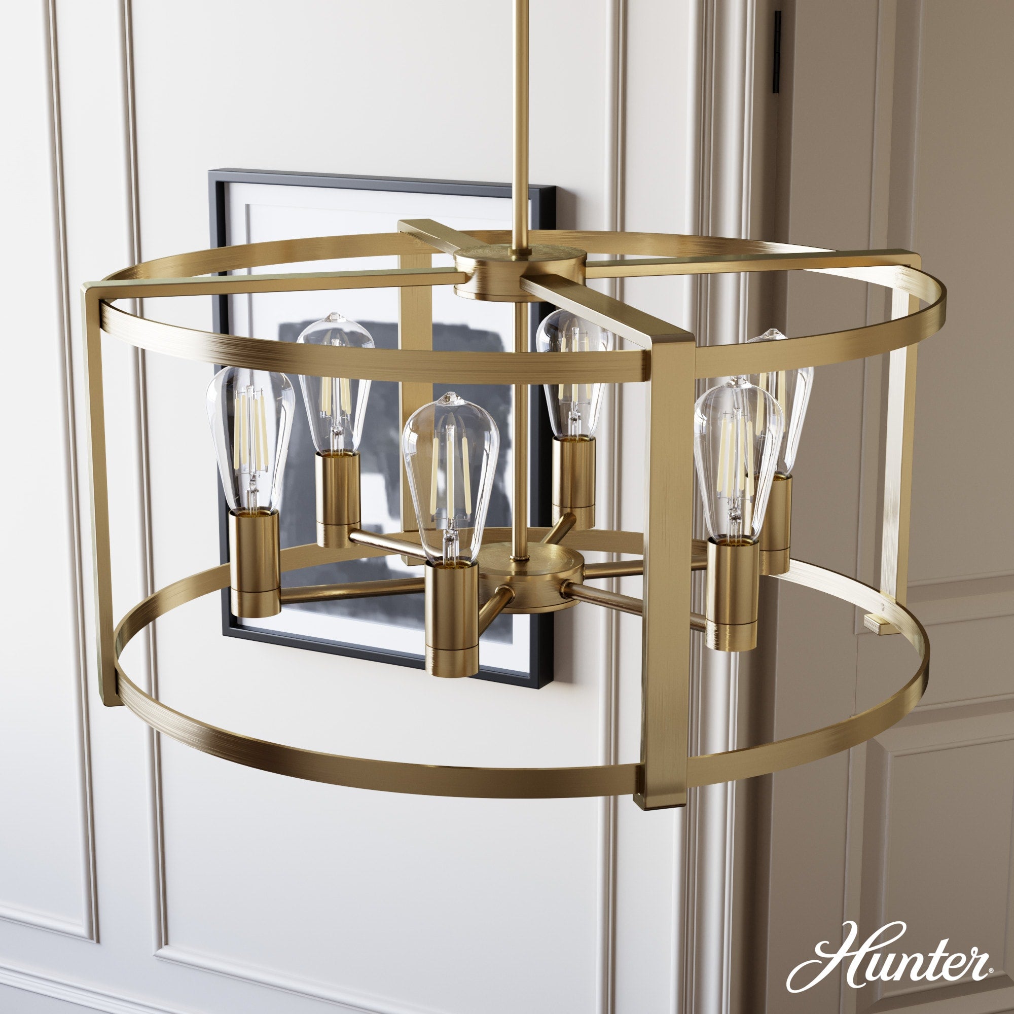 Hunter Astwood 6-Light Matte Gold Modern/Contemporary Led Bare Bulb Chandelier