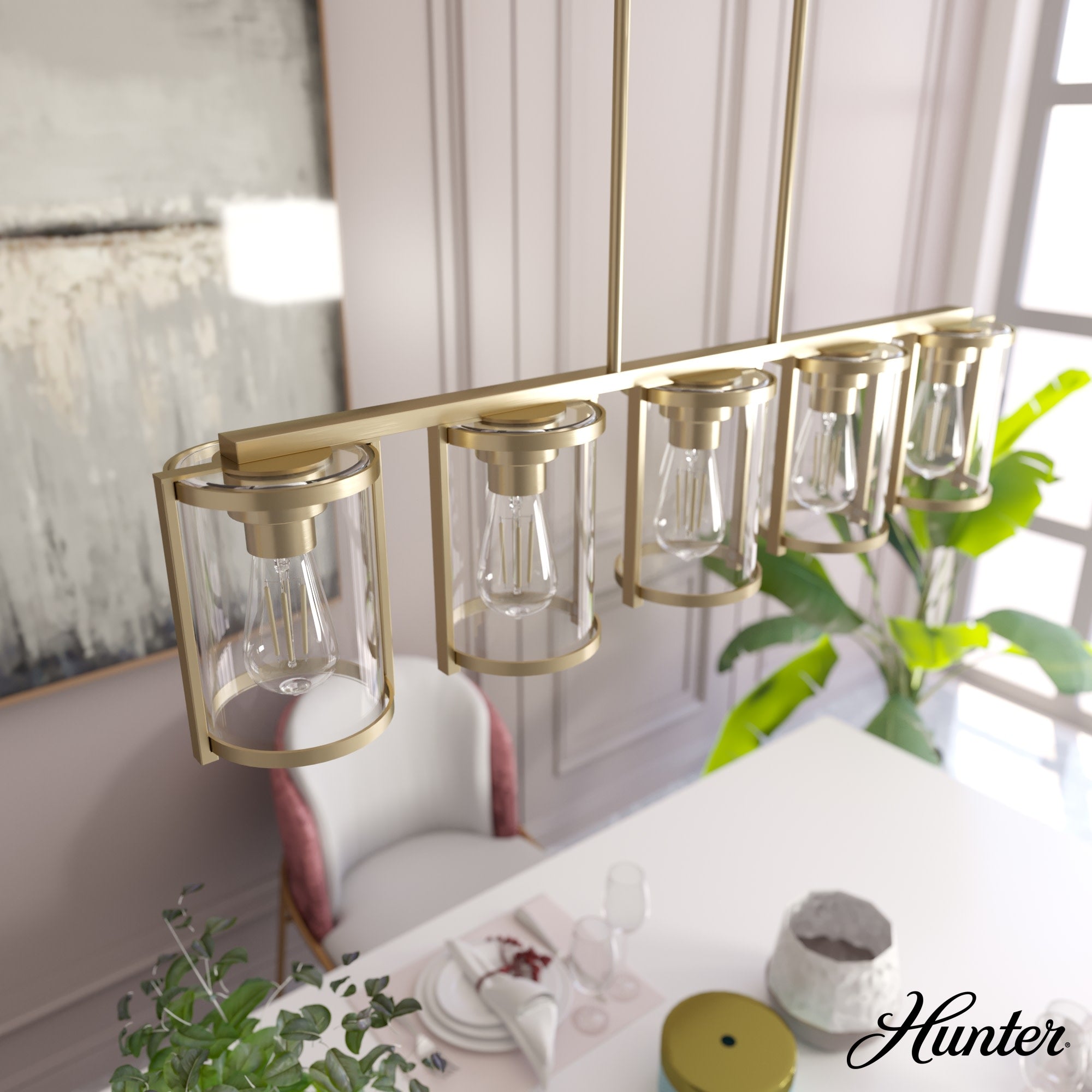 Hunter Astwood 5-Light Satin Gold Glam Led Chandelier
