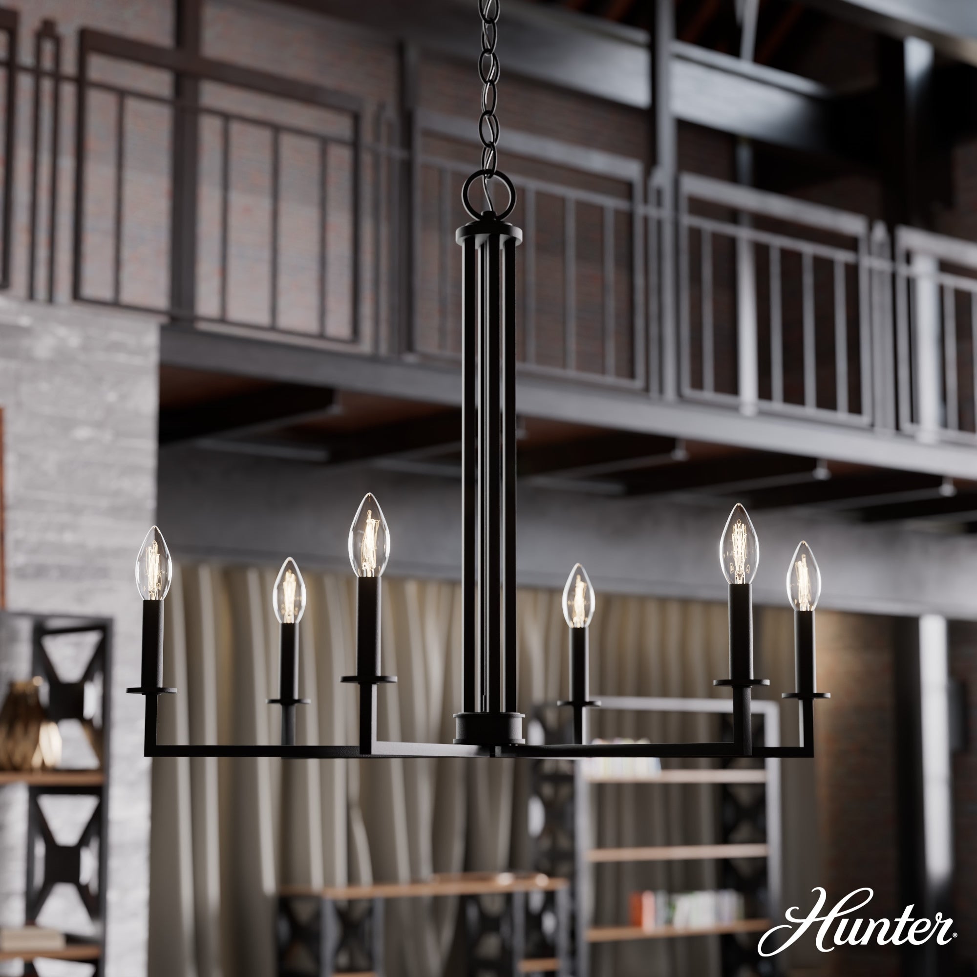 Hunter Bearden 6-Light Satin Black Transitional Led Bare Bulb Chandelier