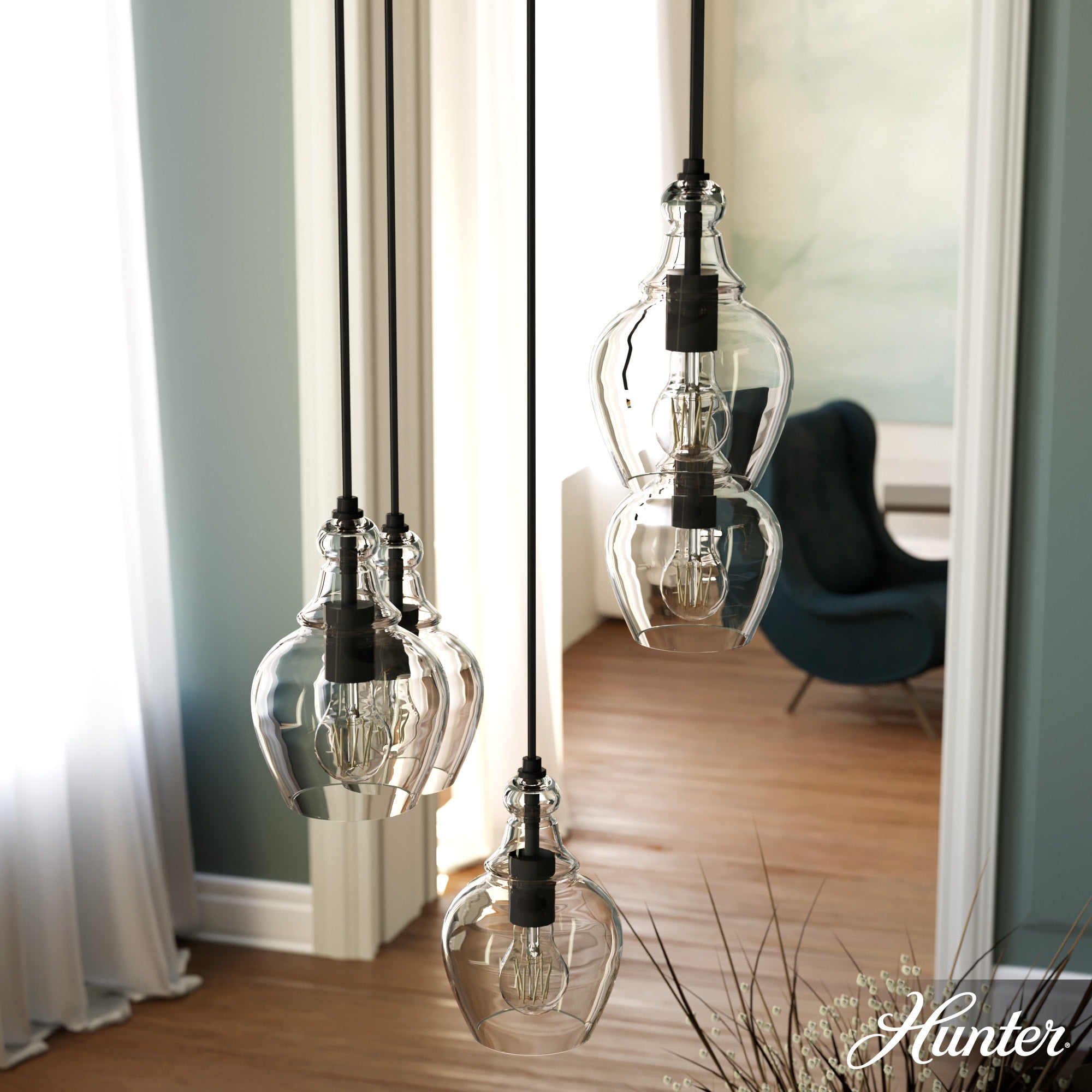 Hunter Maple Park 5-Light Noble Bronze Transitional Clear Glass LED Small Hanging