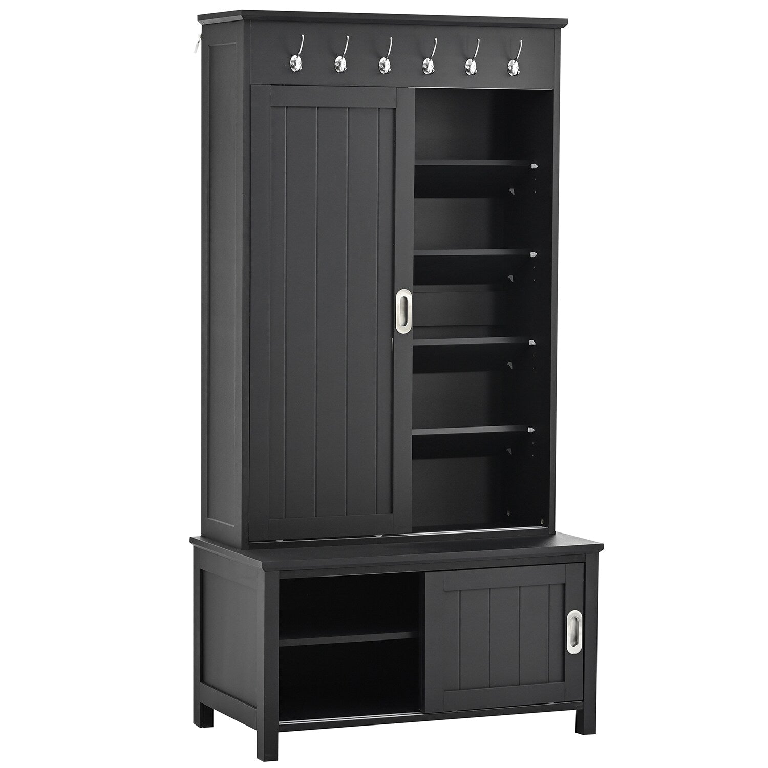 SINOFURN Craftsman 35.4-in Black Wood Hall Tree