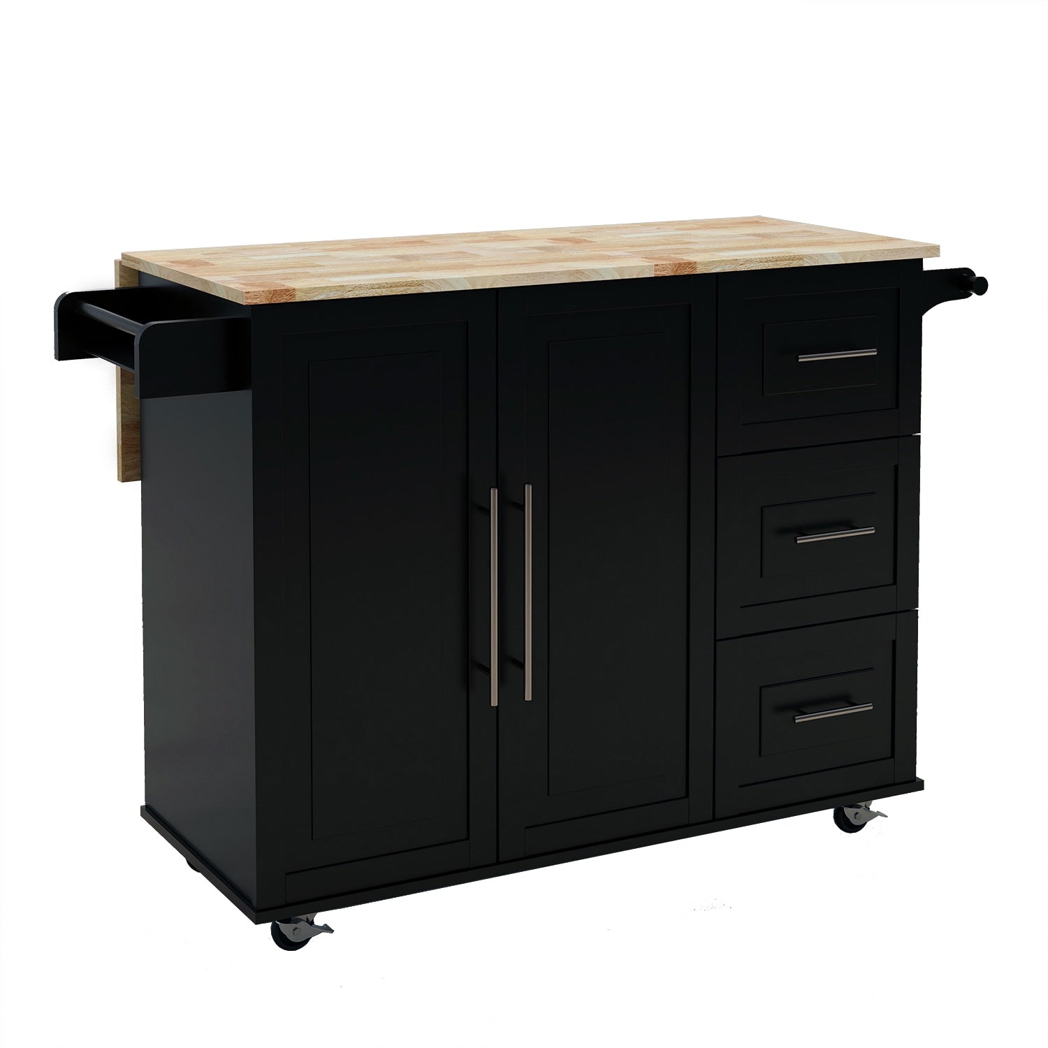 SINOFURN Black Mdf Base with Wood Top Rolling Kitchen Cart (16.9-in x 53.5-in x 36-in)