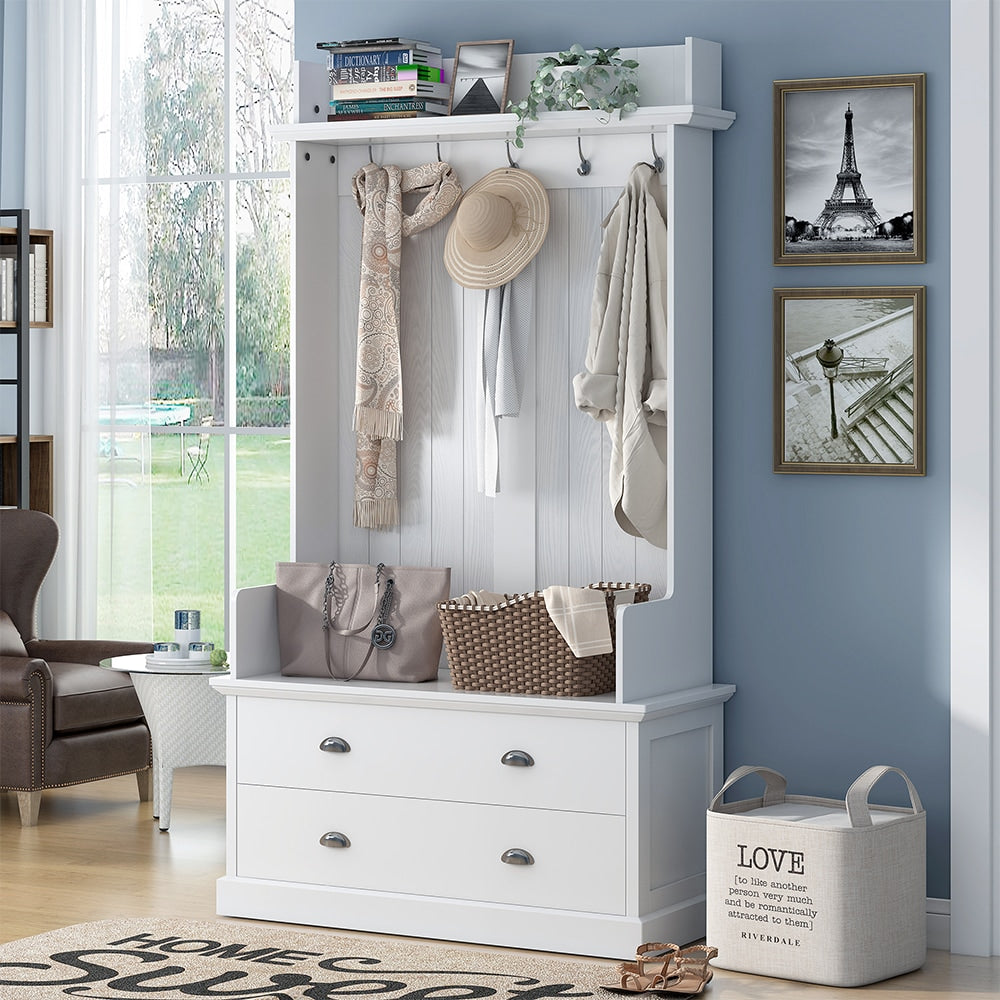 Runesay Hall Tree Farmhouse 38.5-in White Composite Hall Tree