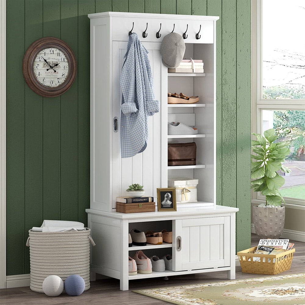 Runesay Hall Tree Farmhouse 35.4-in White Composite Hall Tree