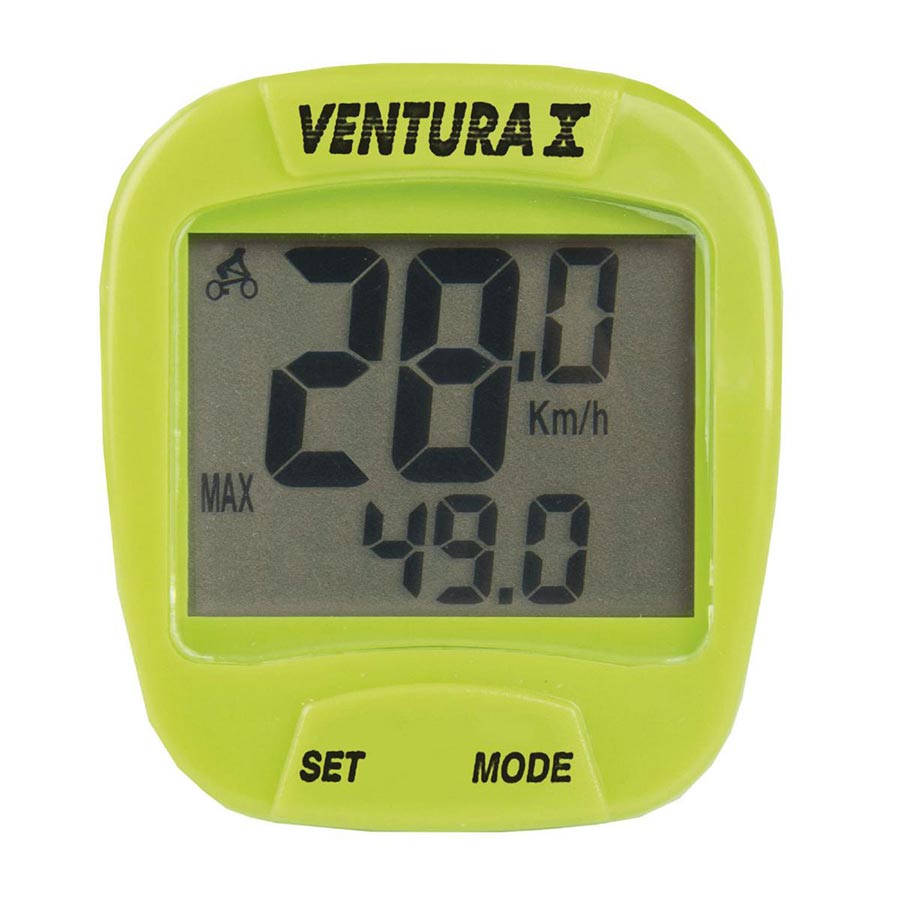 Ventura X Cycling Computer – Wired Green Bike Computer with Speed, Distance, Auto Scan, and Adjustable Wheel Diameter