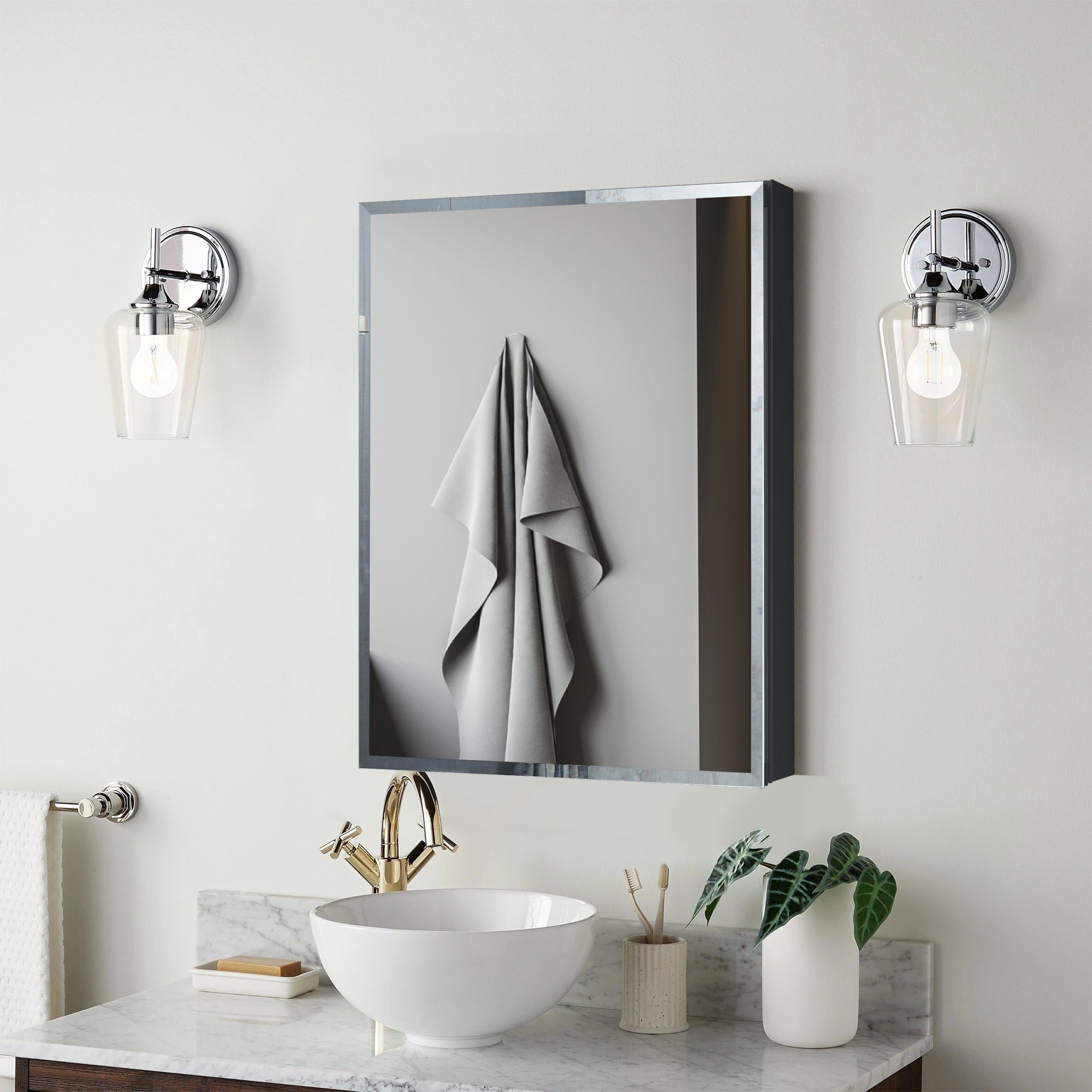 Forclover KF 19-in x 30-in Fog Free Surface/Recessed Mount Black Mirrored Soft Close Medicine Cabinet