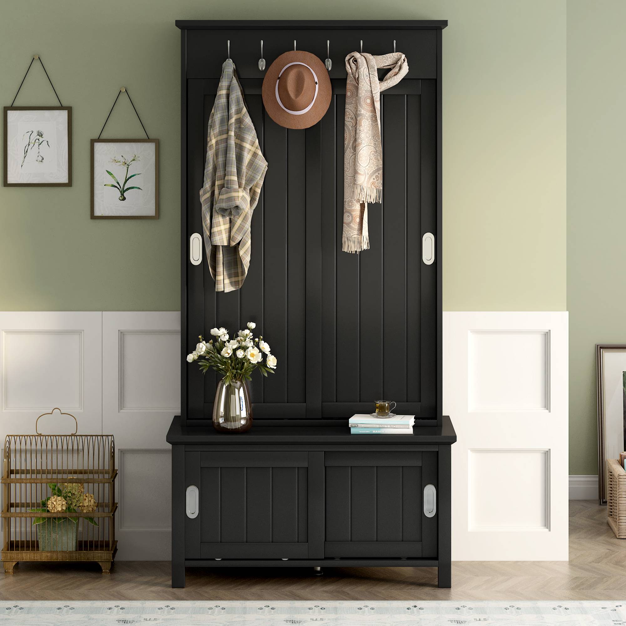 Yiekholo Casual 35.4-in Black Wood Hall Tree