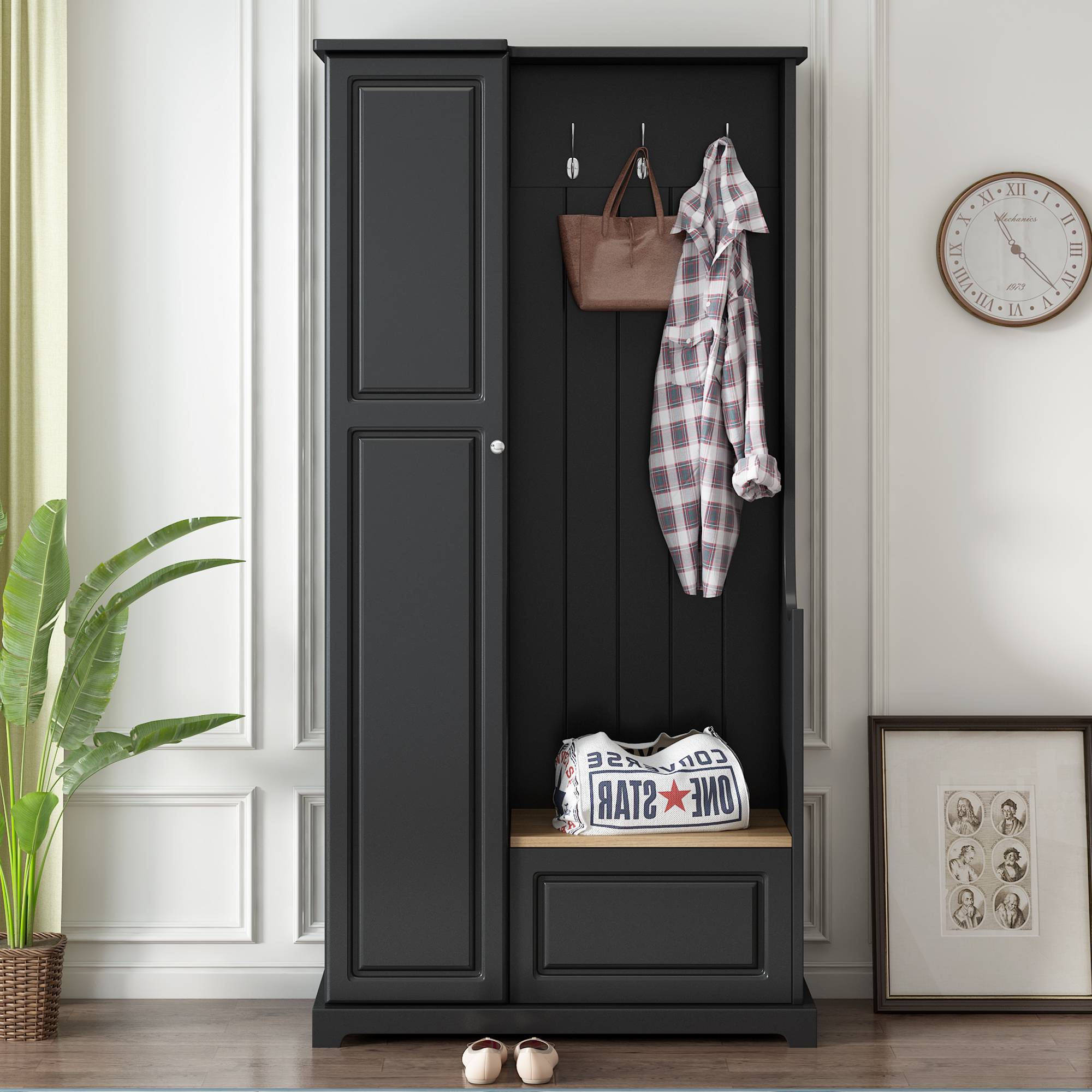 Yiekholo Casual 35.55-in Black Wood Hall Tree