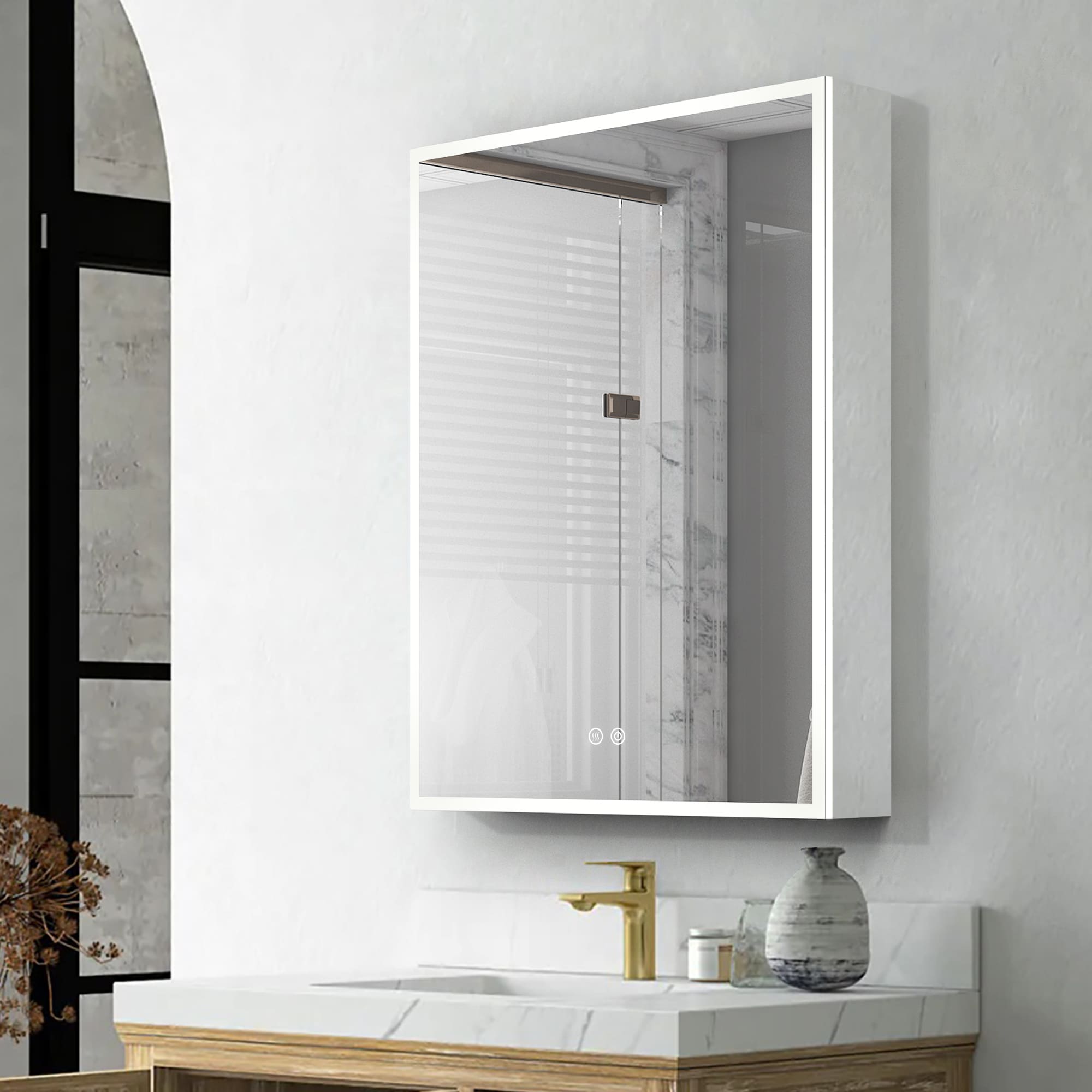 Forclover ST Modern 24-in x 30-in Lighted LED Fog Free Surface/Recessed Mount Sliver Mirrored Soft Close Medicine Cabinet with Outlet