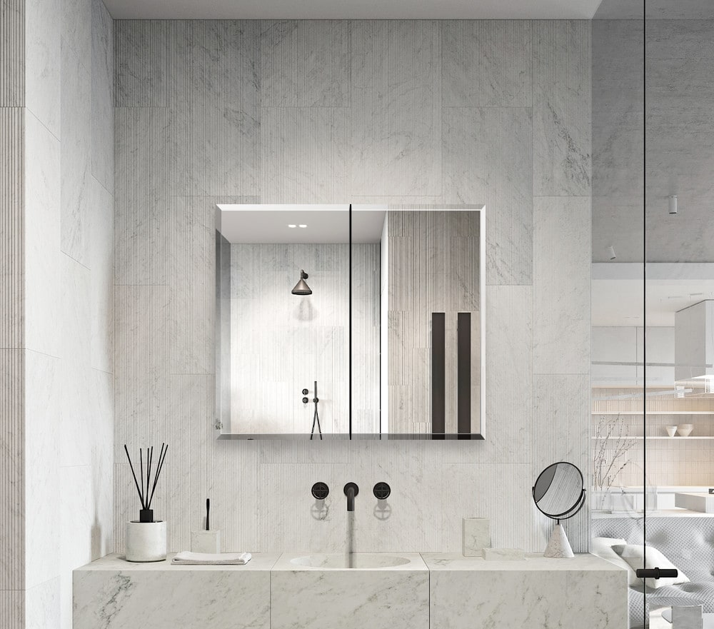 Forclover MA 30-in x 26-in Surface/Recessed Mount Silver Mirrored Soft Close Medicine Cabinet