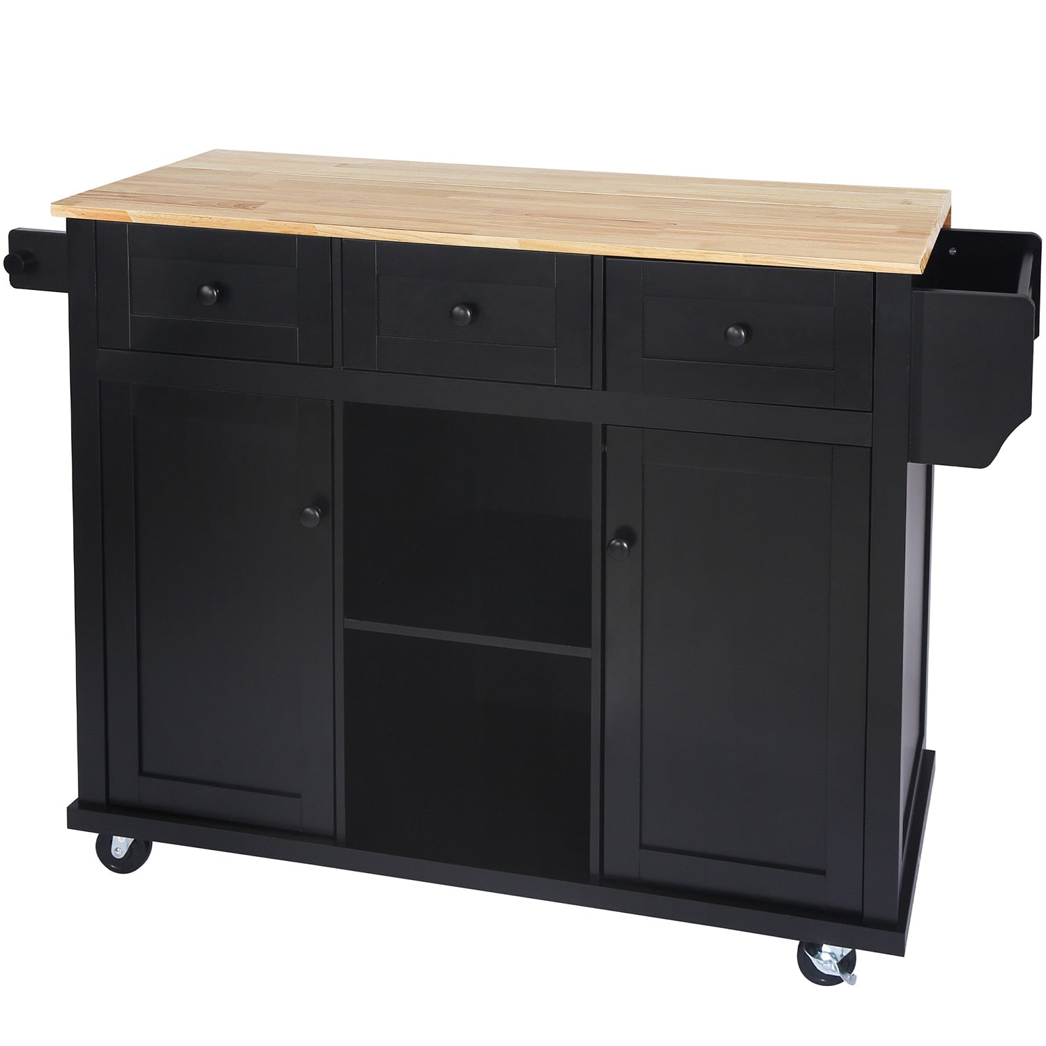 SINOFURN Black Mdf Base with Wood Top Rolling Kitchen Cart (17.7-in x 53.1-in x 37.2-in)