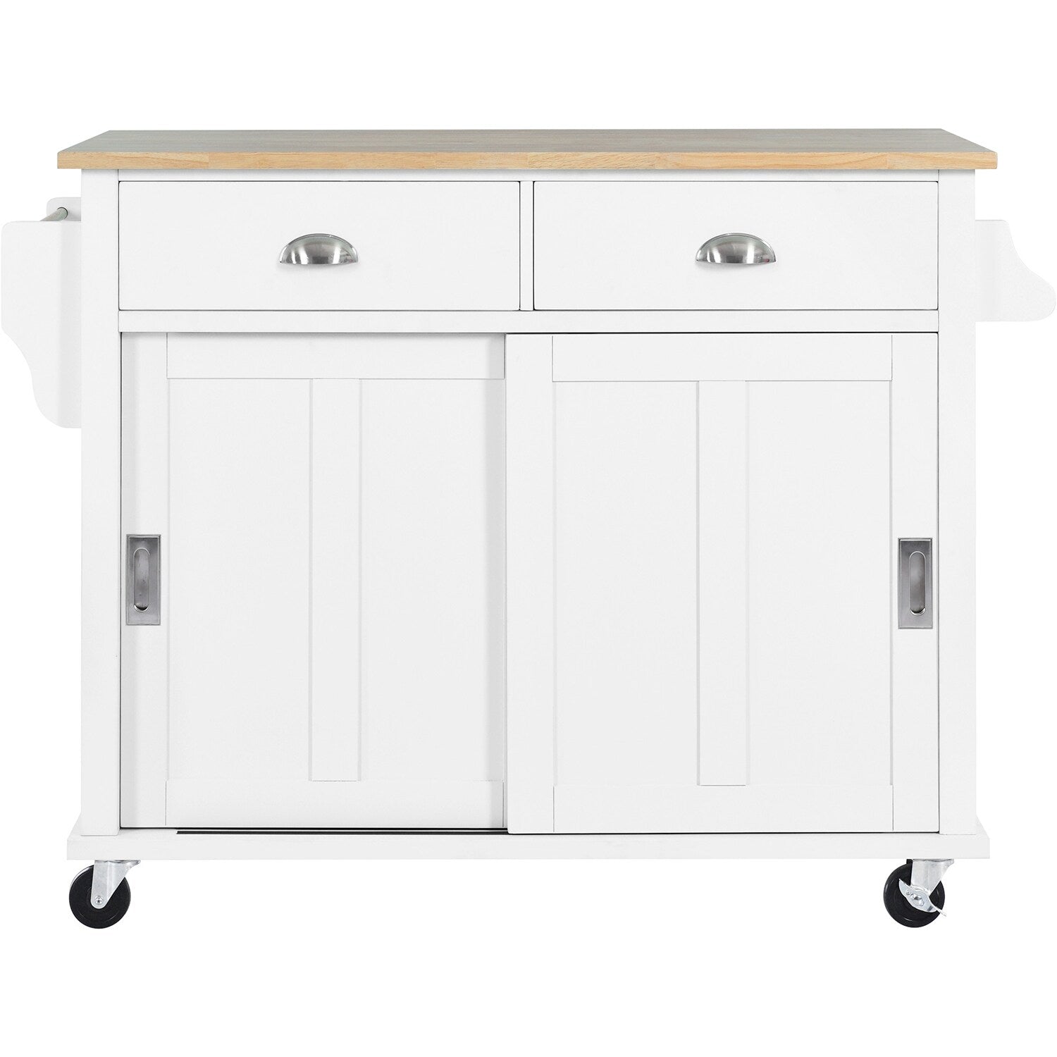 SINOFURN White Mdf Base with Wood Top Rolling Kitchen Cart (20.5-in x 52.2-in x 36.6-in)