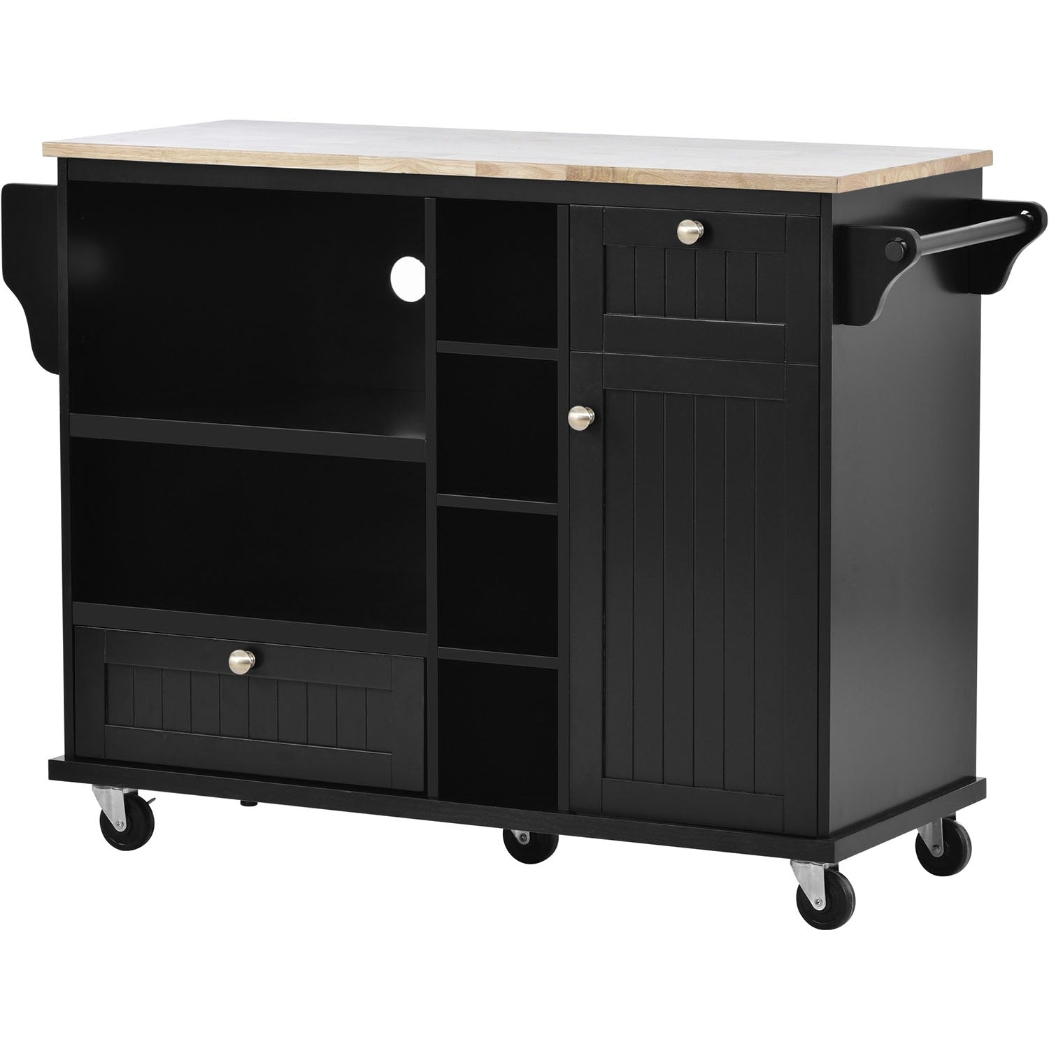SINOFURN Black Mdf Base with Wood Top Rolling Kitchen Cart (18.1-in x 50.8-in x 36.2-in)