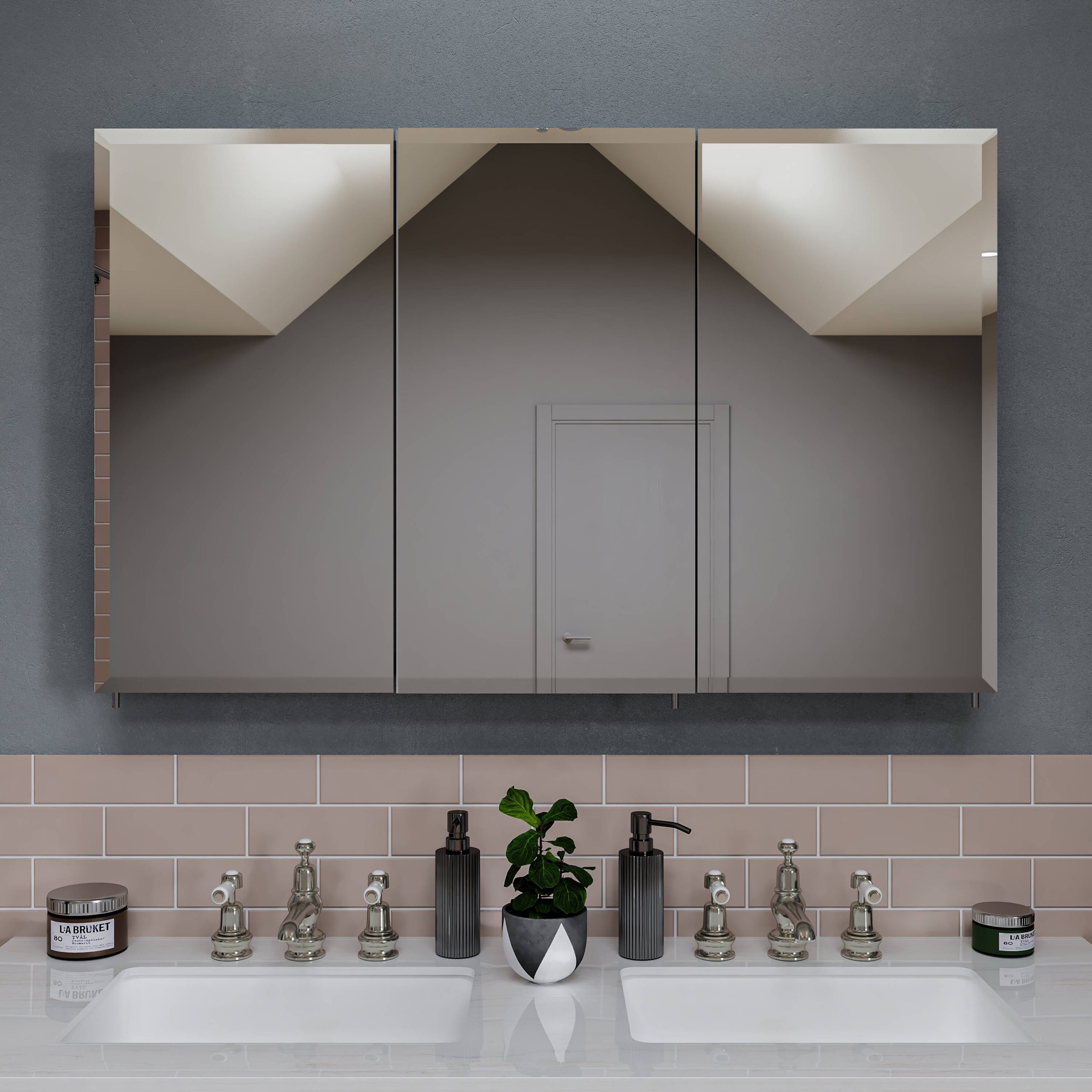 Croydex 48-in x 30-in Surface Mount Satin White Mirrored Medicine Cabinet