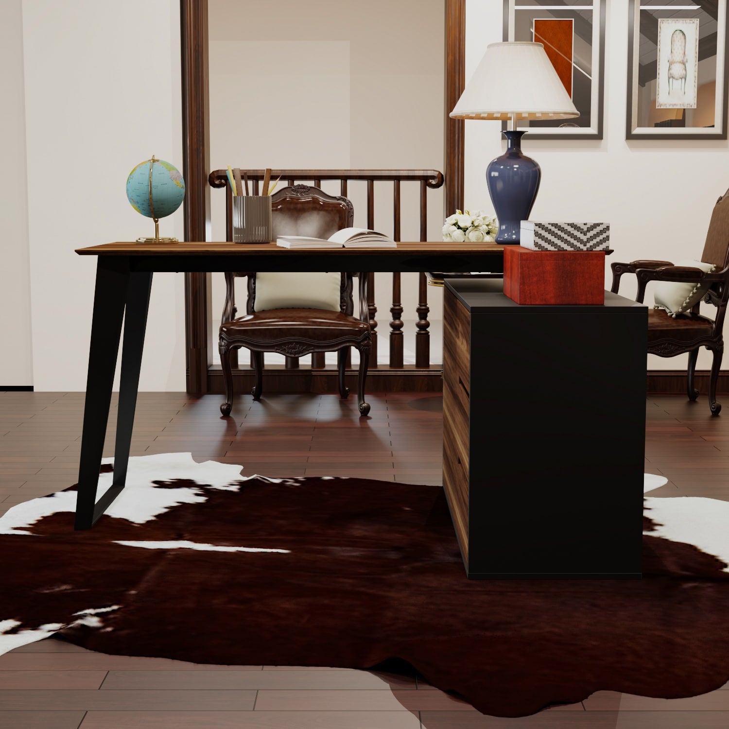 FUFU&GAGA Modern/Contemporary Executive Desk with Hutch, Multiple Colors, L-Shaped Computer Desk with Storage Cabinet