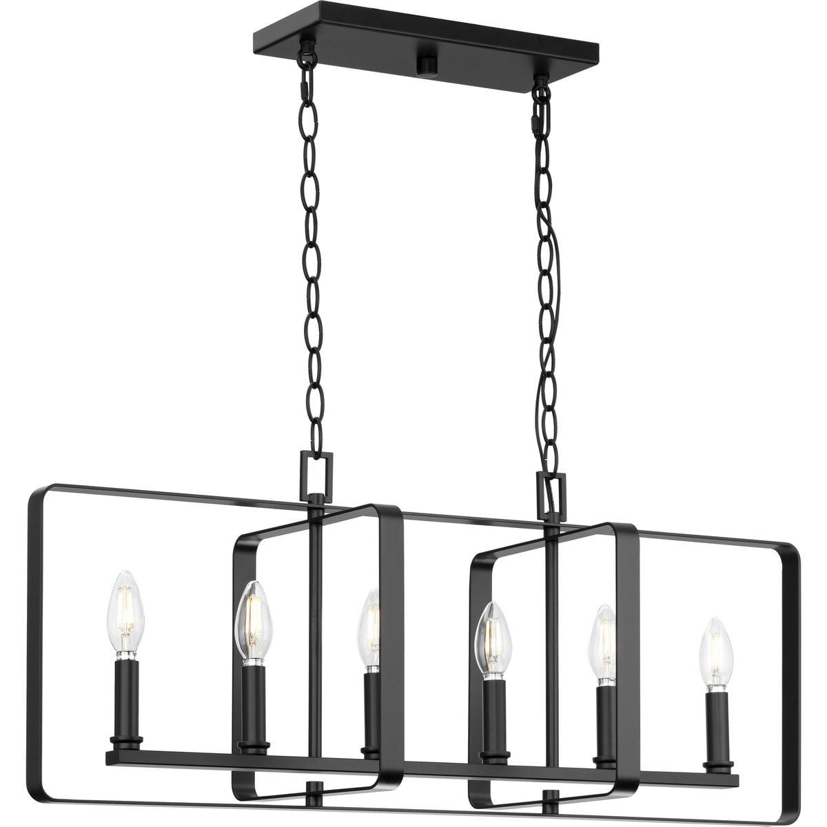 Progress Lighting McColl 6-Light Matte Black Transitional Linear Large Hanging Kitchen Island Light