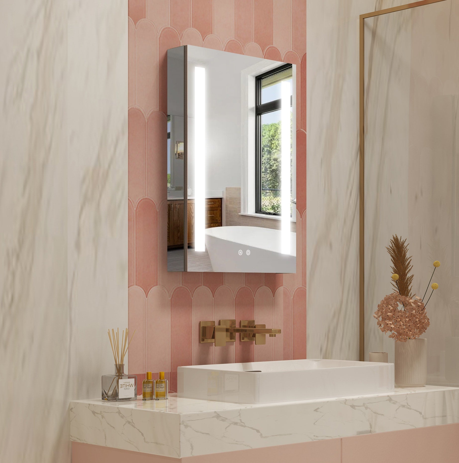 Forclover 20-in x 30-in Lighted LED Fog Free Surface/Recessed Mount Silver Mirrored Soft Close Medicine Cabinet with Outlet