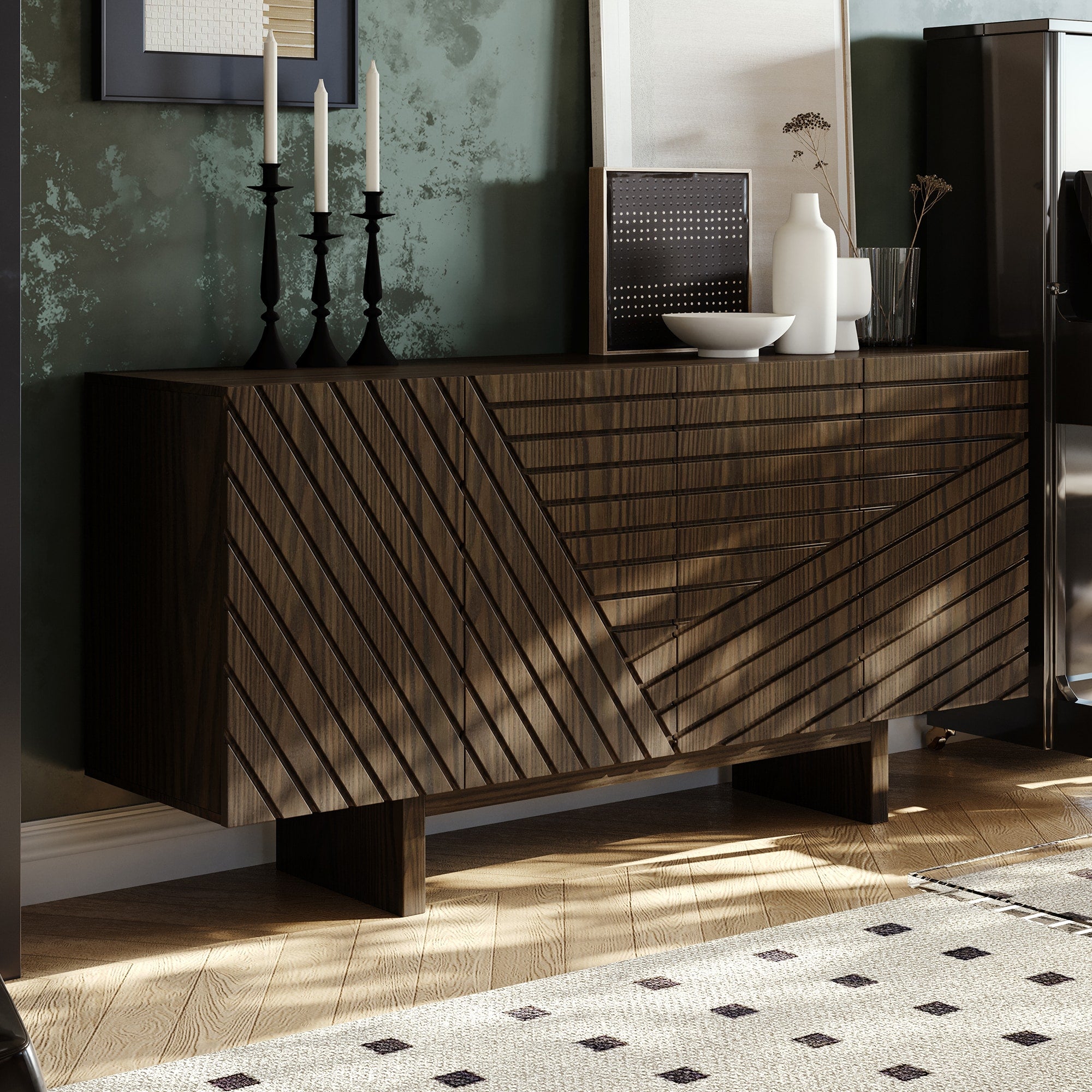 Clihome Brown 4-door accent cabinet 63-in W x 30.7-in H Mdf Brown Freestanding Utility Storage Cabinet