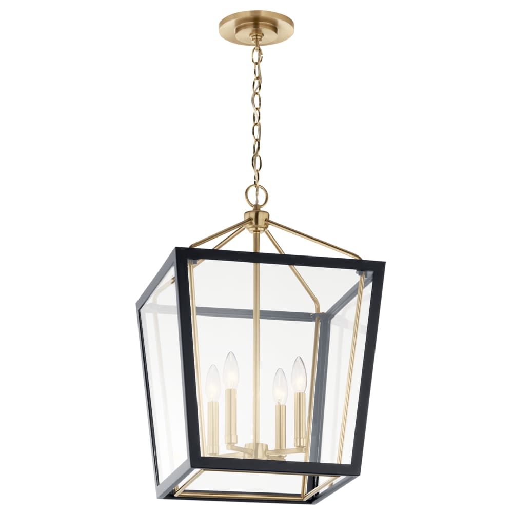 Kichler Delvin 4-Light Champagne Bronze with Black Traditional Clear Glass Lantern Led, Medium Hanging Pendant Light