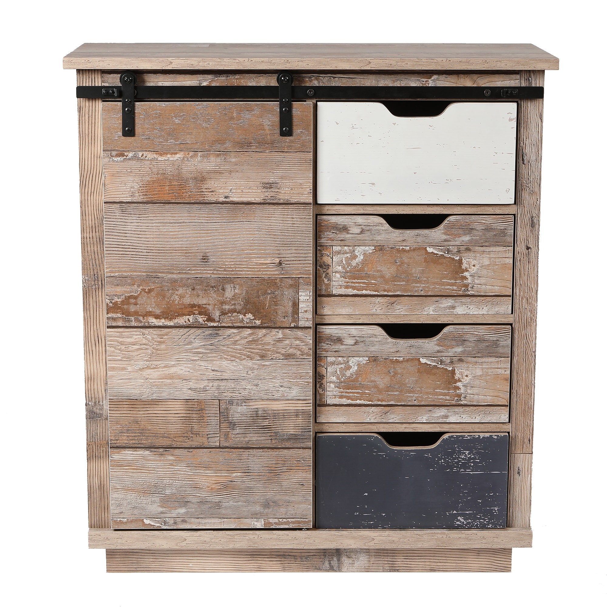 LuxenHome Rustic Wood, Distressed White, Distressed Blue Rustic Mdf Media Cabinet