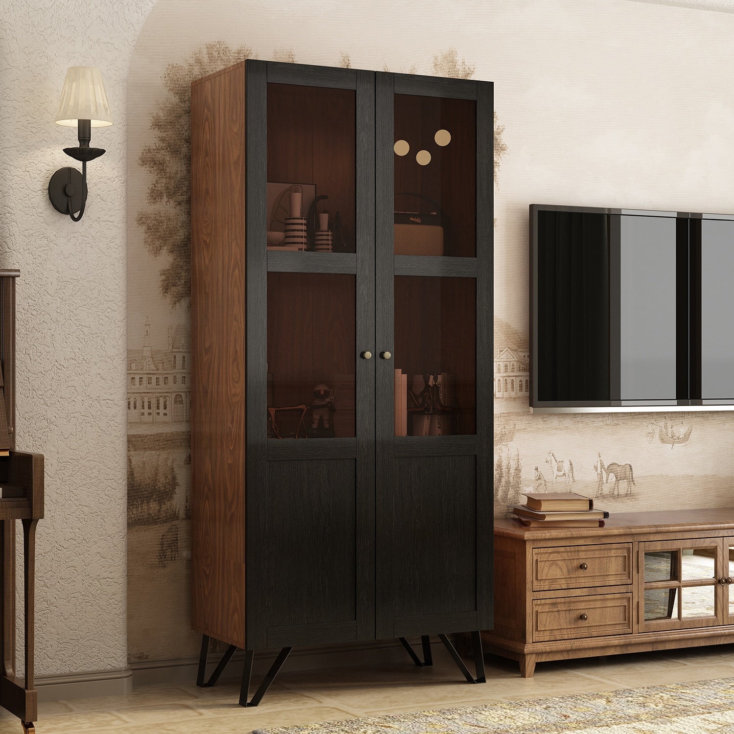 FUFU&GAGA Contemporary/Modern Black China Cabinet
