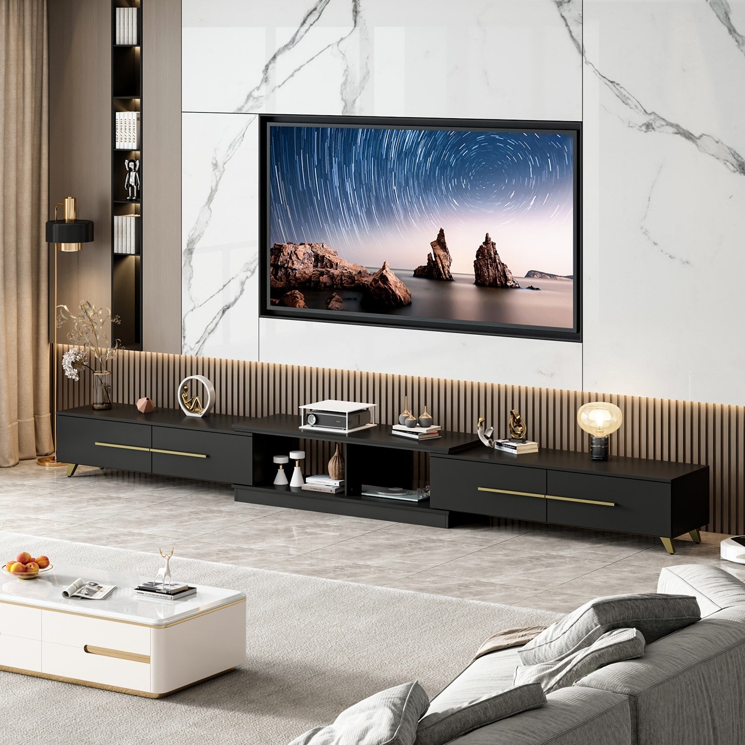 FUFU&GAGA Modern/Contemporary Black Tv Cabinet (Accommodates TVs more than 70-in)