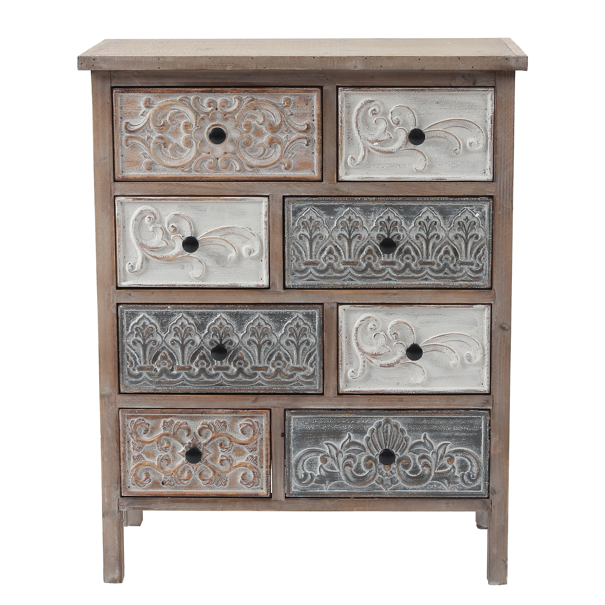 LuxenHome Natural Wood, Brown, White, Gray Fir 8-Drawer Accent Chest