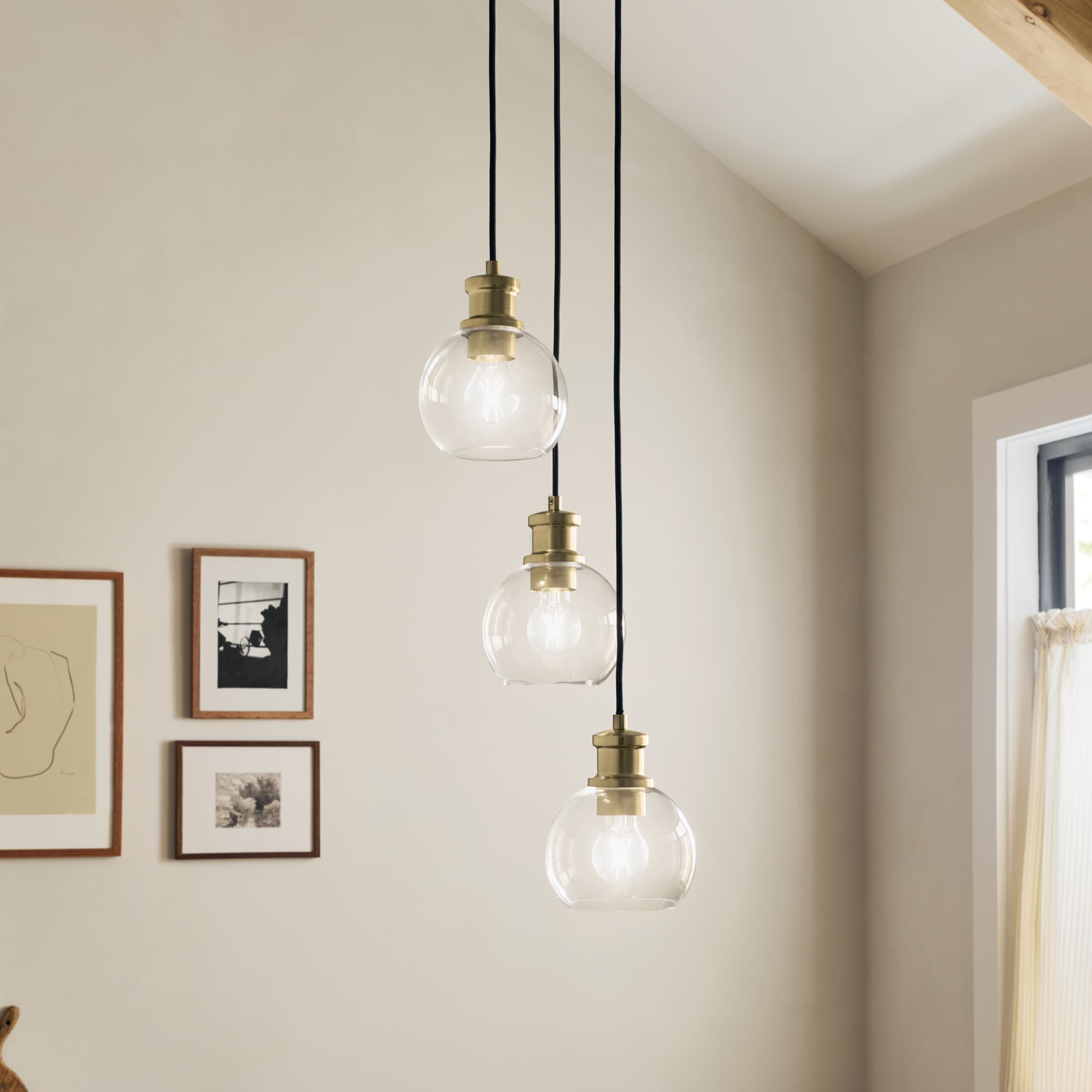 Kichler Clove 3-Light Black Vintage Clear Glass Globe Medium Hanging Pendant Light