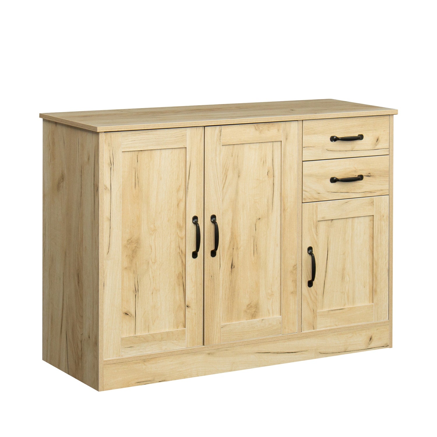SINOFURN Oak Buffet Sideboard with 3 Doors and 2 Drawers, Rustic Style, Easy Assembly, Multi-Purpose Storage Cabinet