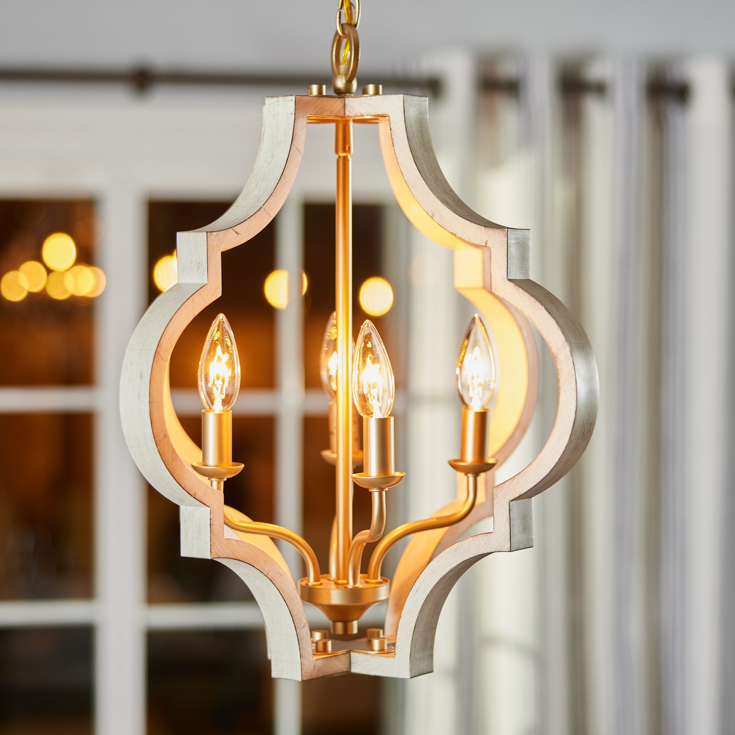 Progress Lighting Teigen 4-Light Antique White and Vintage Gold Transitional Geometric Medium Hanging Pendant Light