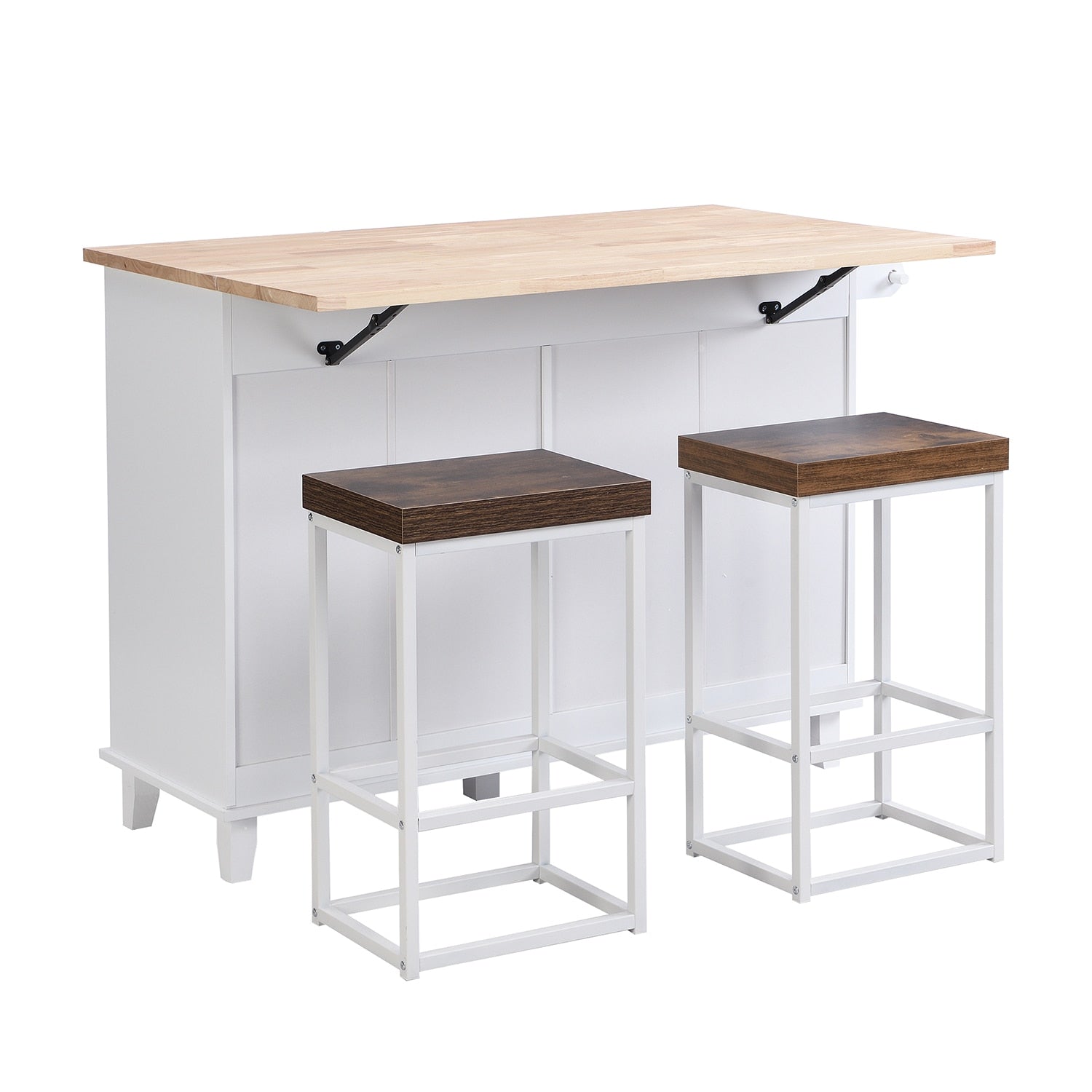 SINOFURN White Mdf Base with Wood Top Rolling Kitchen Cart (29.5-in x 47.6-in x 36.6-in)