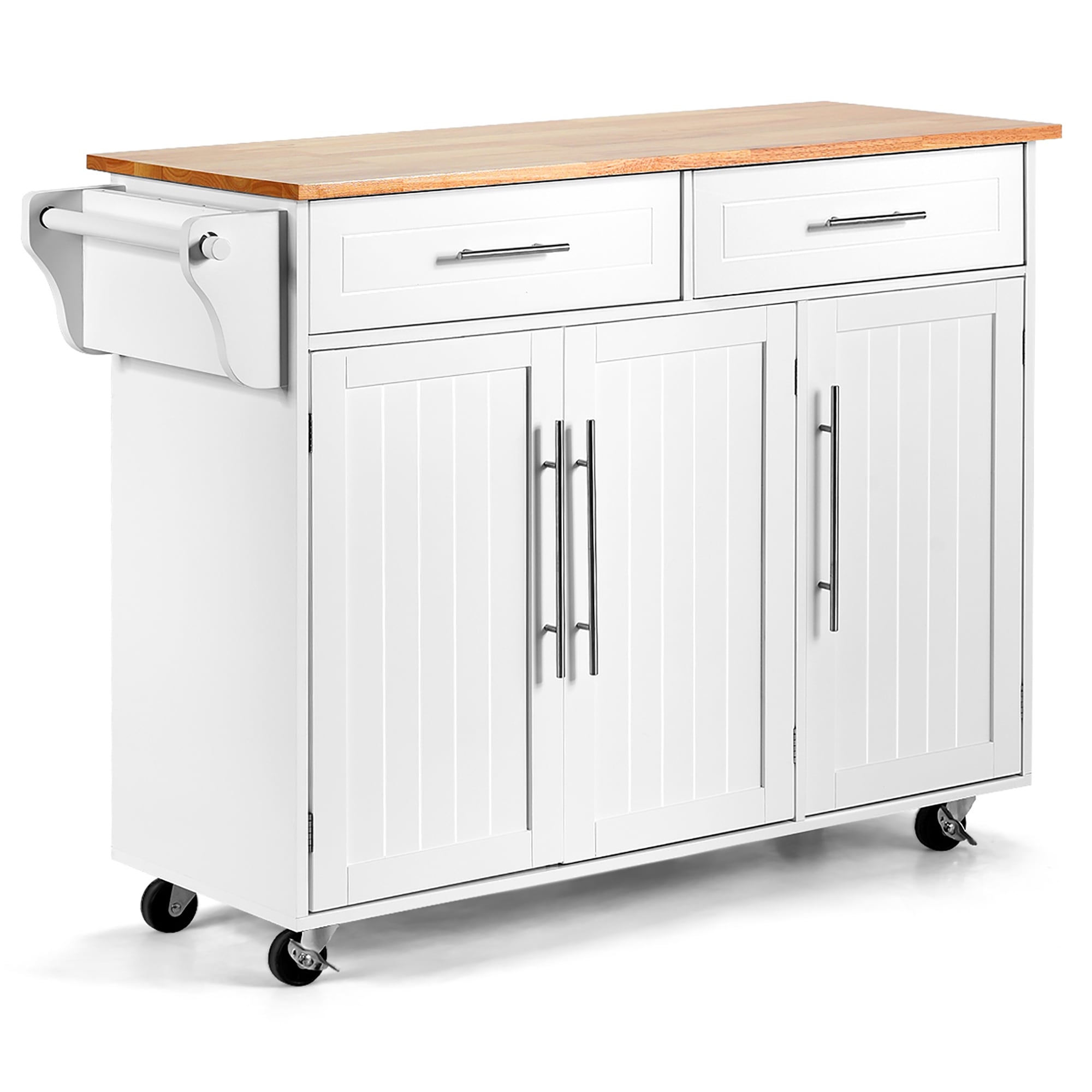 Goplus White Mdf Base with Mdf Wood Top Rolling Kitchen Cart (18-in x 48-in x 36.5-in)