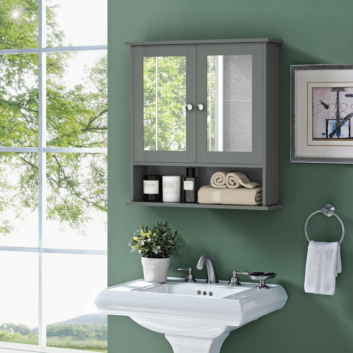 Forclover 22-in x 23-in x 5-in Gray Bathroom Wall Cabinet