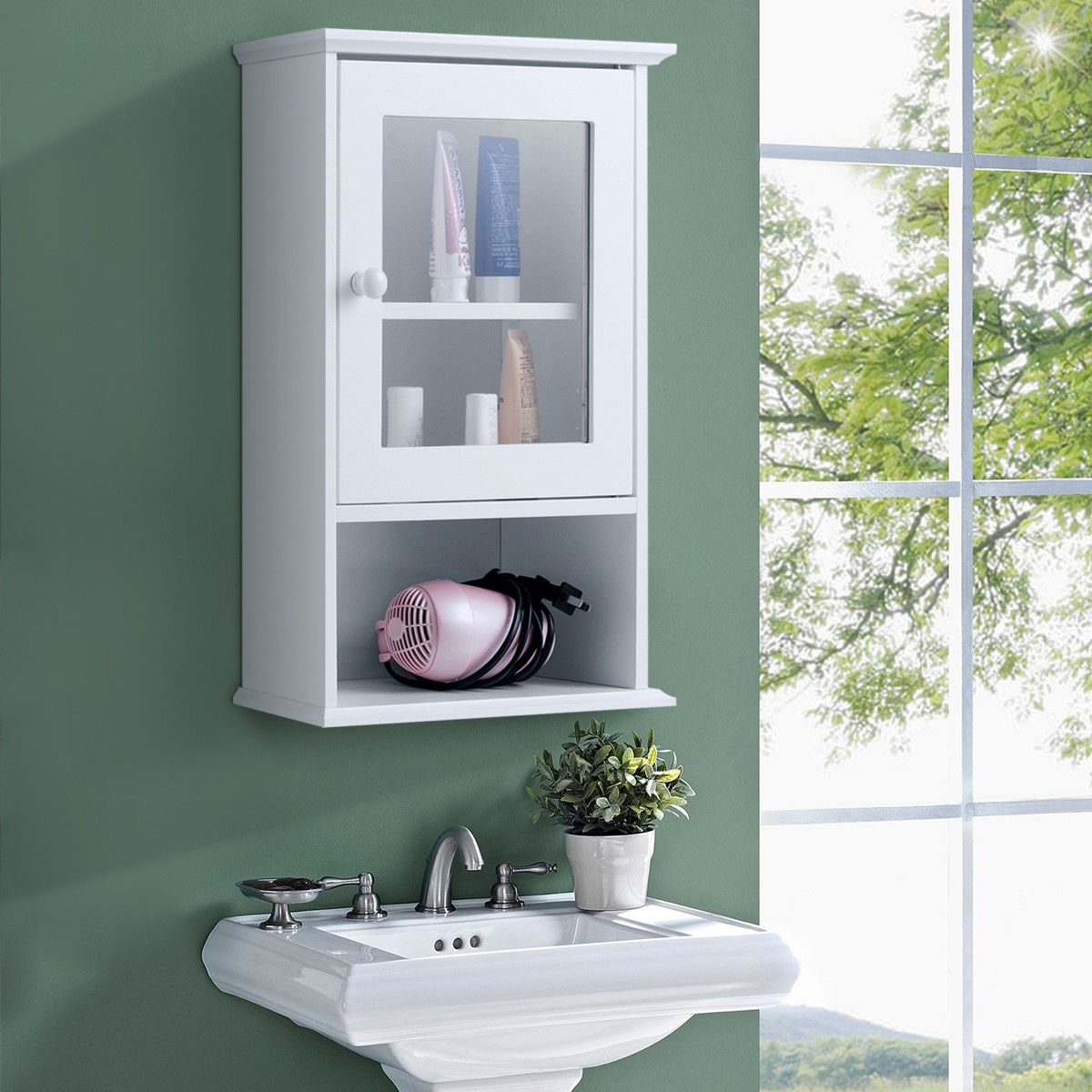 Forclover CH Medicine Cabinets 14-in x 20-in x 7-in White Bathroom Wall Cabinet