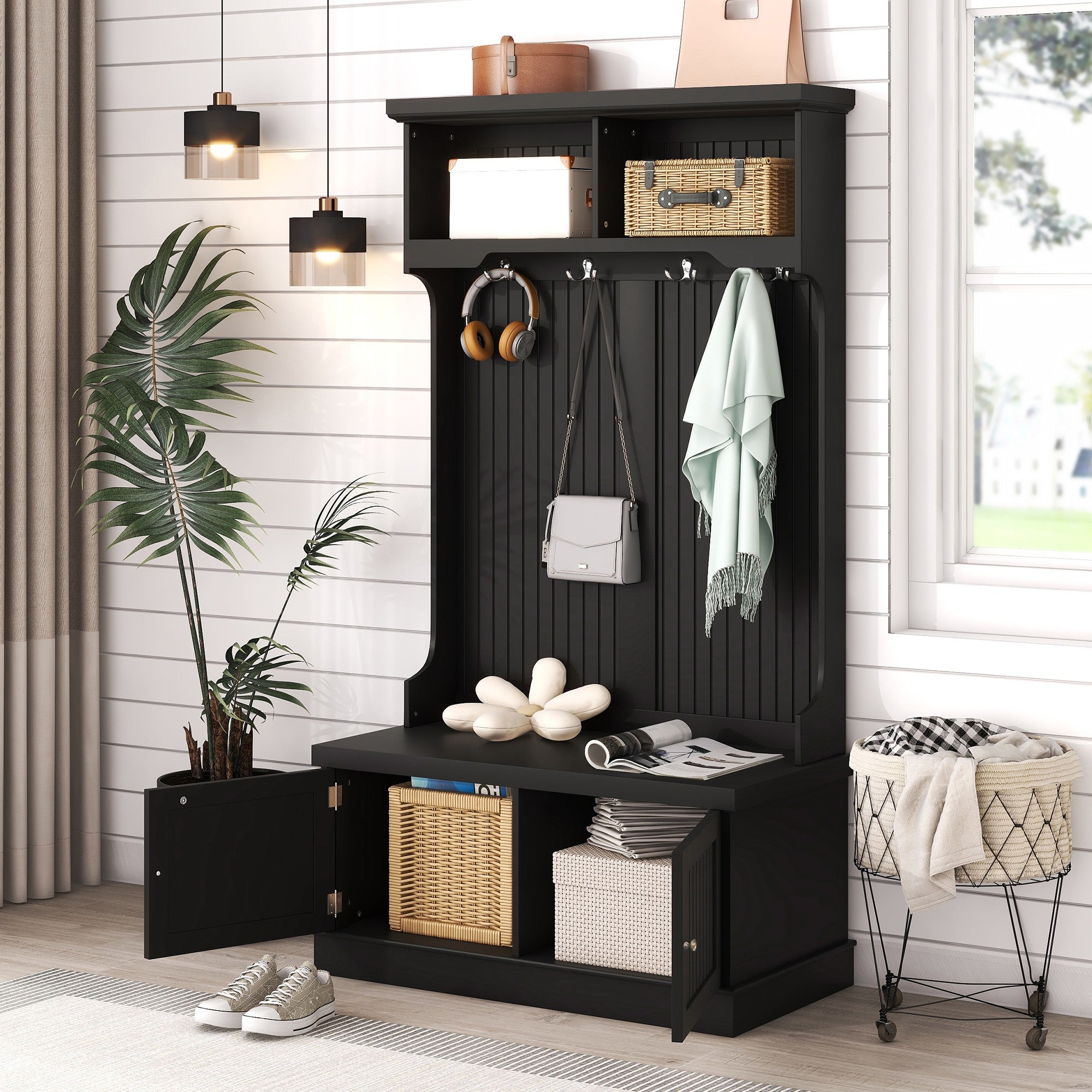 Yiekholo Casual 35.5-in Black Wood Hall Tree