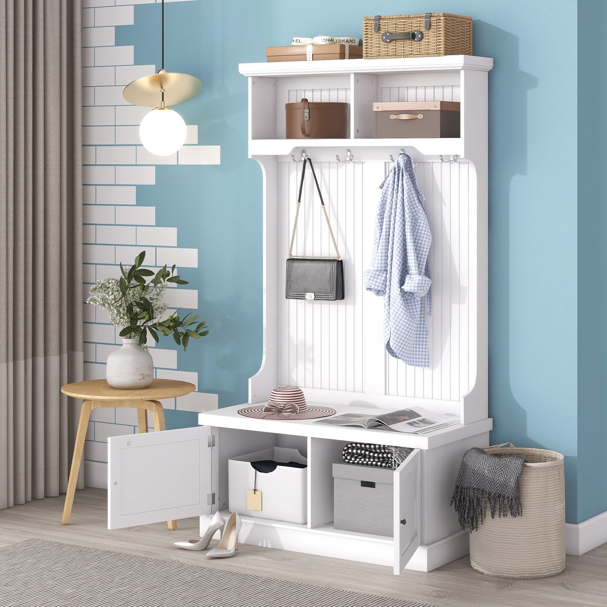 Yiekholo Casual 35.5-in White Wood Hall Tree
