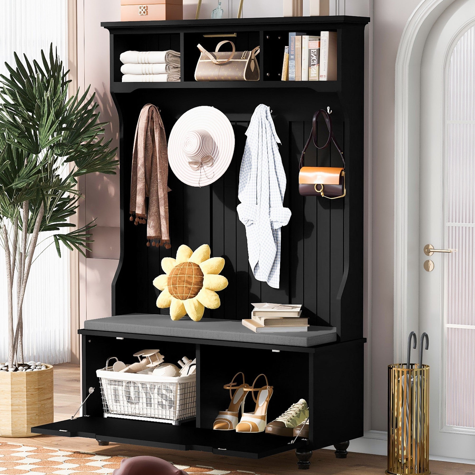 Yiekholo Casual 47.2-in Black Wood Hall Tree