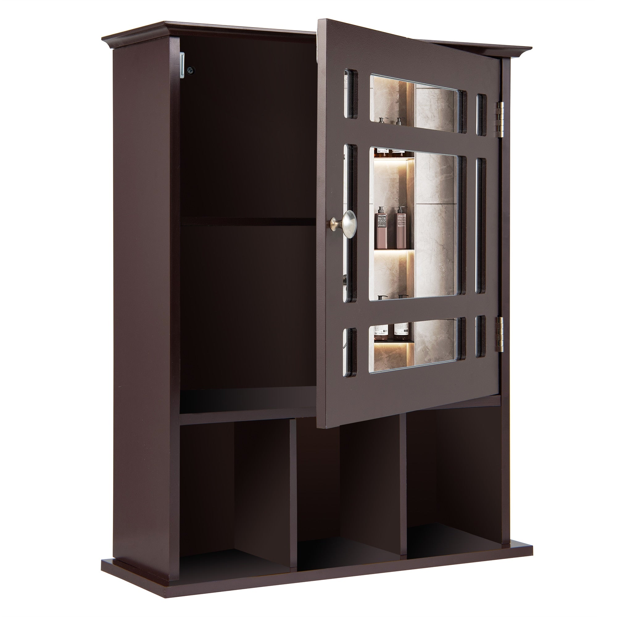 Forclover 19-in x 23.5-in Medicine Cabinet Bathroom Storage Wall Cabinet with Mirror in Brown