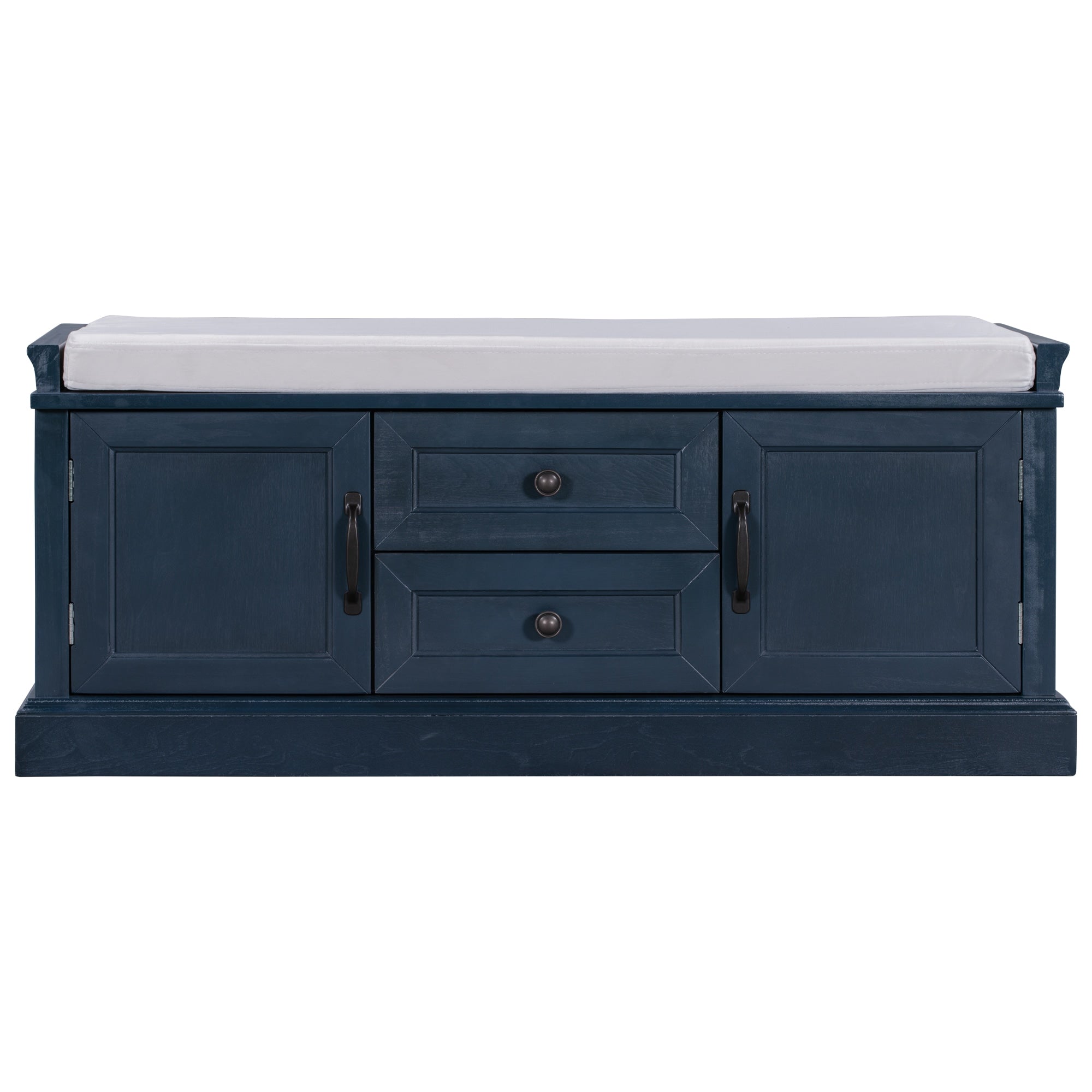 GZMR Storage Bench with 2 Drawers and 2 Cabinets Modern Navy Blue Storage Bench with Storage 42.5-in x 15.1-in x 17.5-in