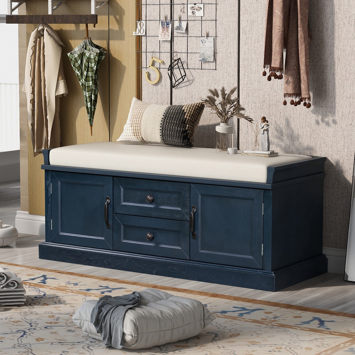 Mondawe Rustic Blue Storage Bench 42.5-in x 15.9-in x 17.5-in