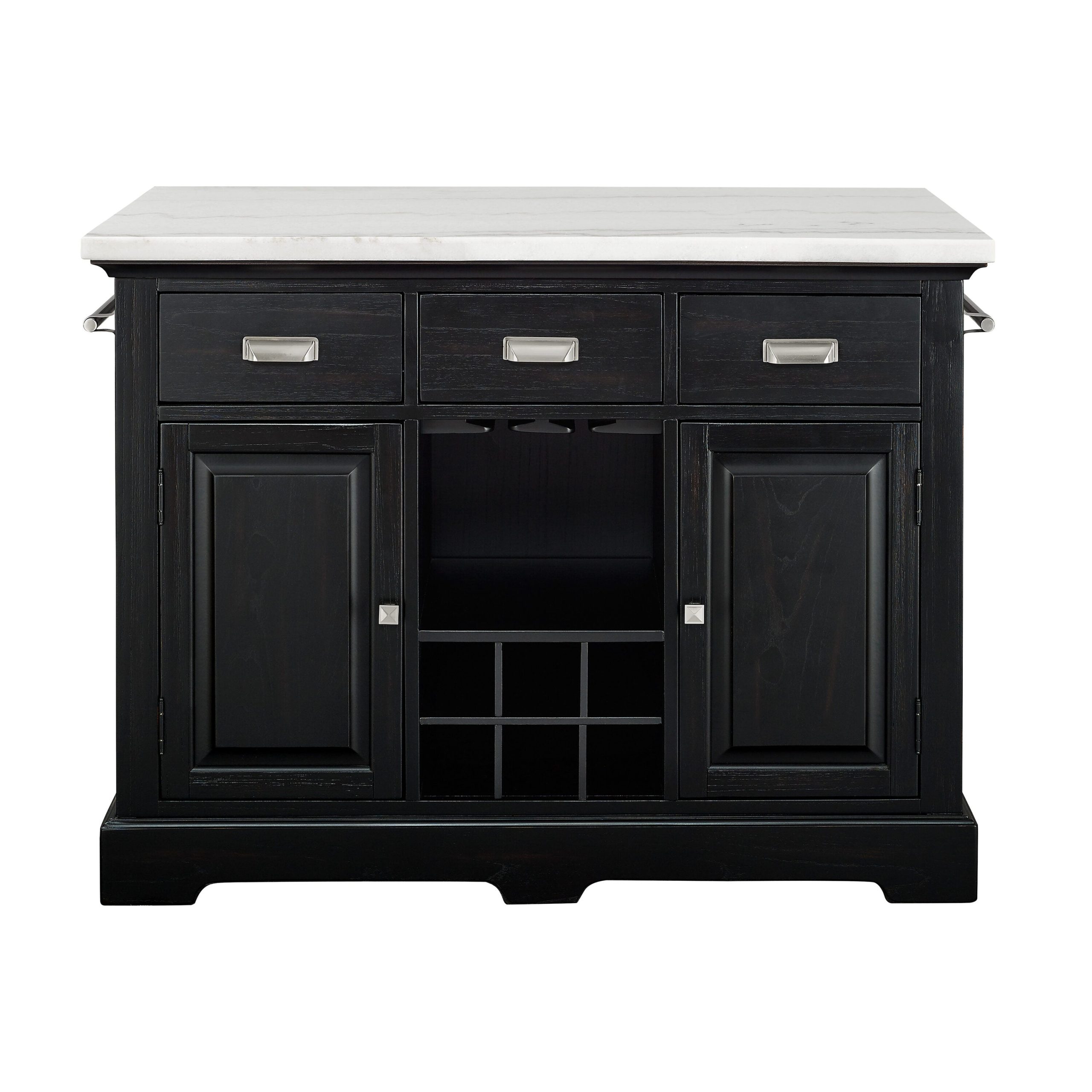 Steve Silver Black Wood Base with Faux Marble Top Kitchen Island (48-in x 28-in x 36-in)
