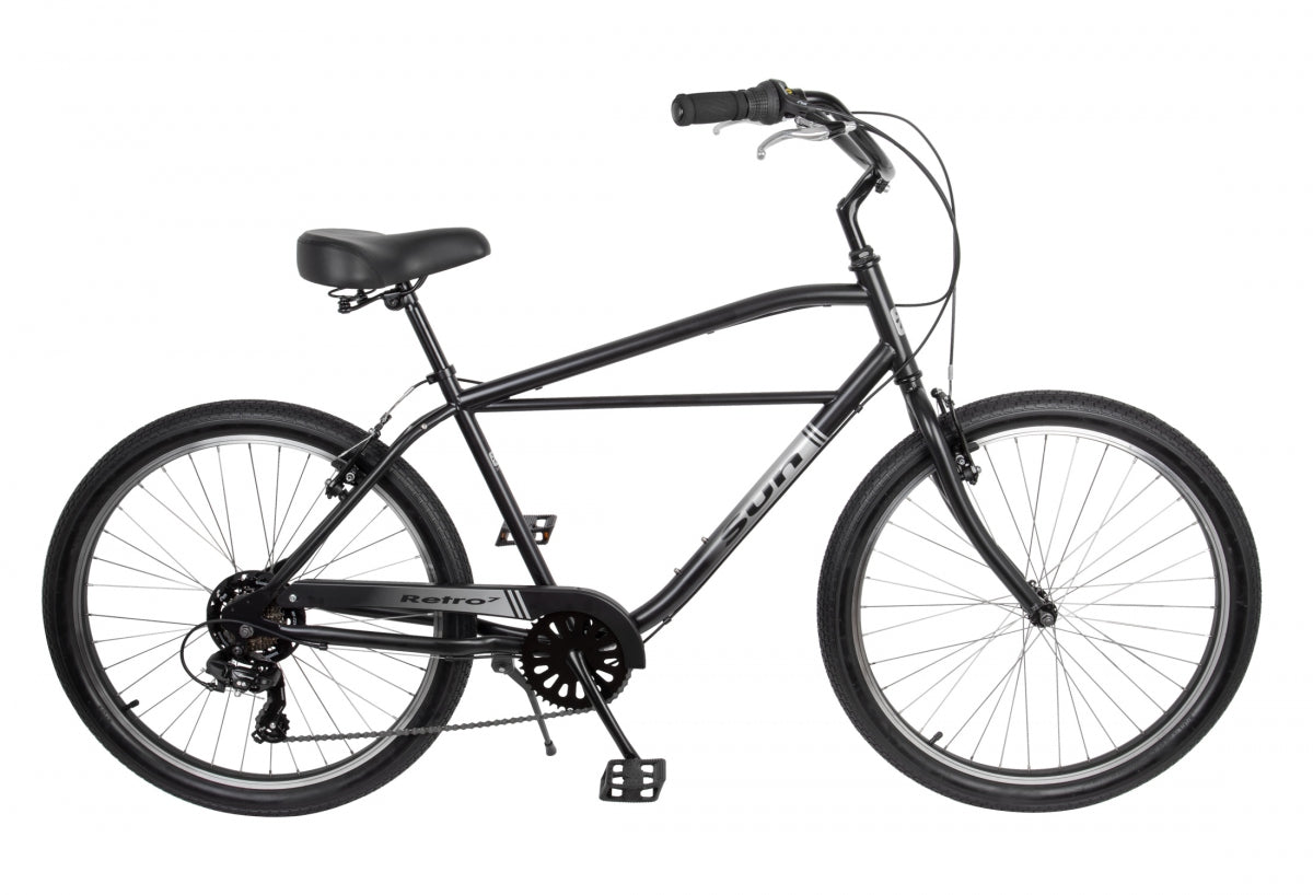 Retro Style Steel Cruiser Bikes – 7-Speed, High-Tensile Frame, Classic Design, 26" Cruiser Tires, Matte Black & Dark Blue Options