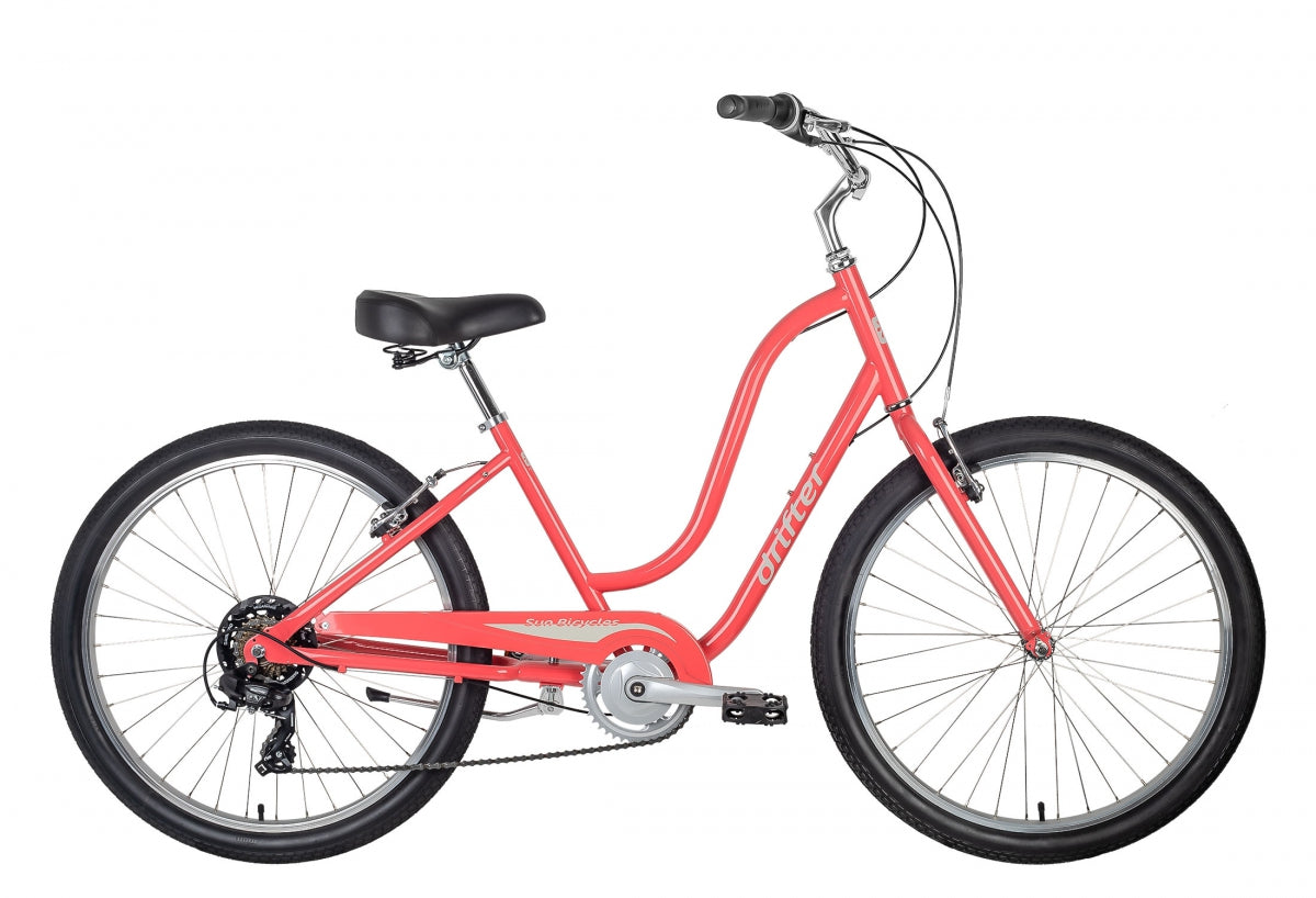 Sun Bicycles Drifter 7-ST Step-Thru Cruiser Bikes — Steel Frame, 7-Speed Shimano Gearing, Wide 26” Tires, Upright Comfort, Durable Design